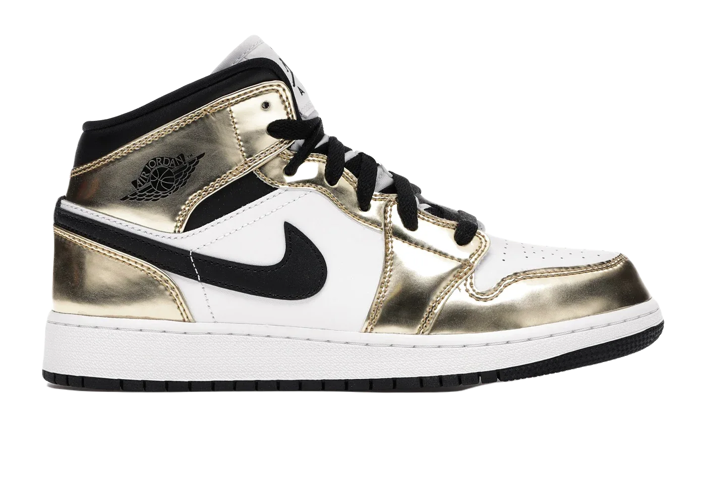 Nike Air Jordan 1 Mid Metallic Gold Black White (GS) - My Suti Nike Air Jordan 1 Mid Metallic Gold Black White (GS) - My Suti