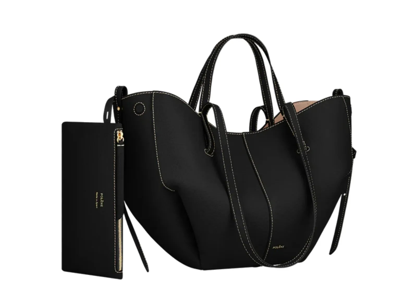 Polène Cyme Mini Edition Textured Black With Ecru Stitching - My Suti