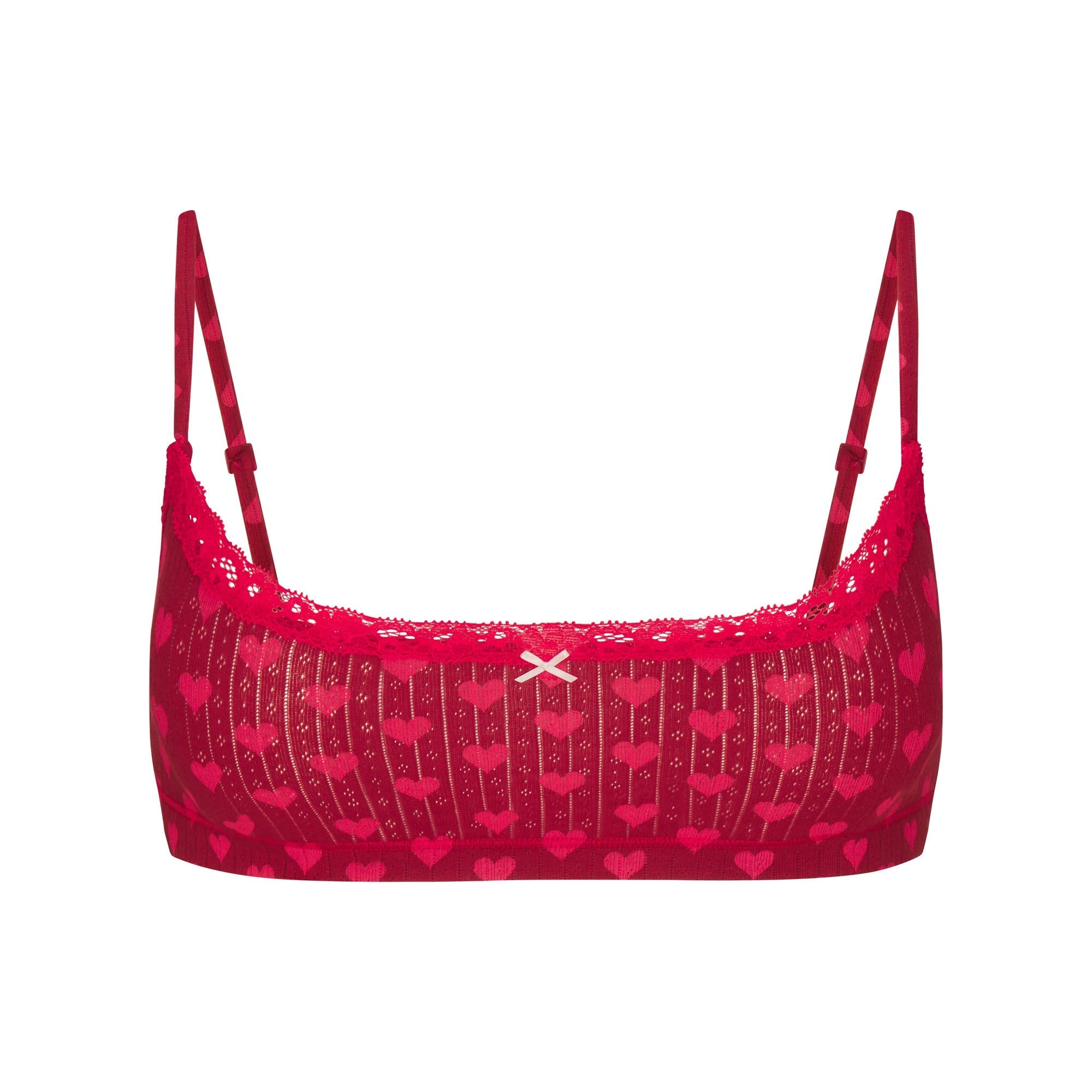 SKIMS LIGHTWEIGHT COTTON POINTELLE SCOOP BRALETTE | BRICK HEART HALFDROP - Görsel 1