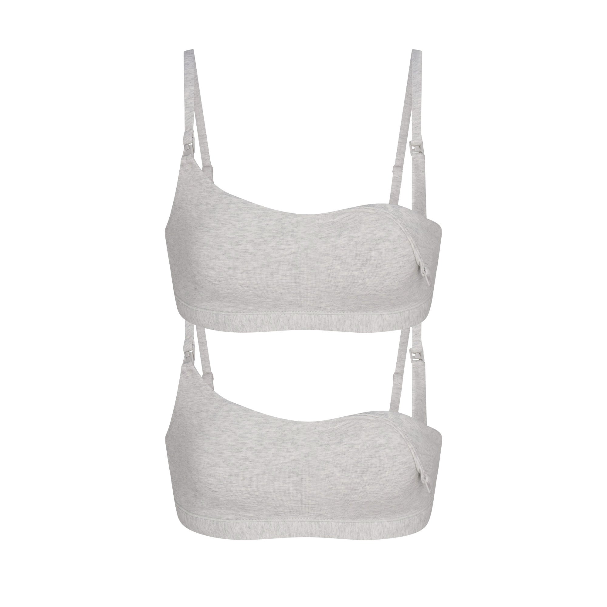SKIMS COTTON JERSEY MATERNITY NURSING SCOOP BRALETTE 2-PACK | LIGHT HEATHER GREY - Görsel 1