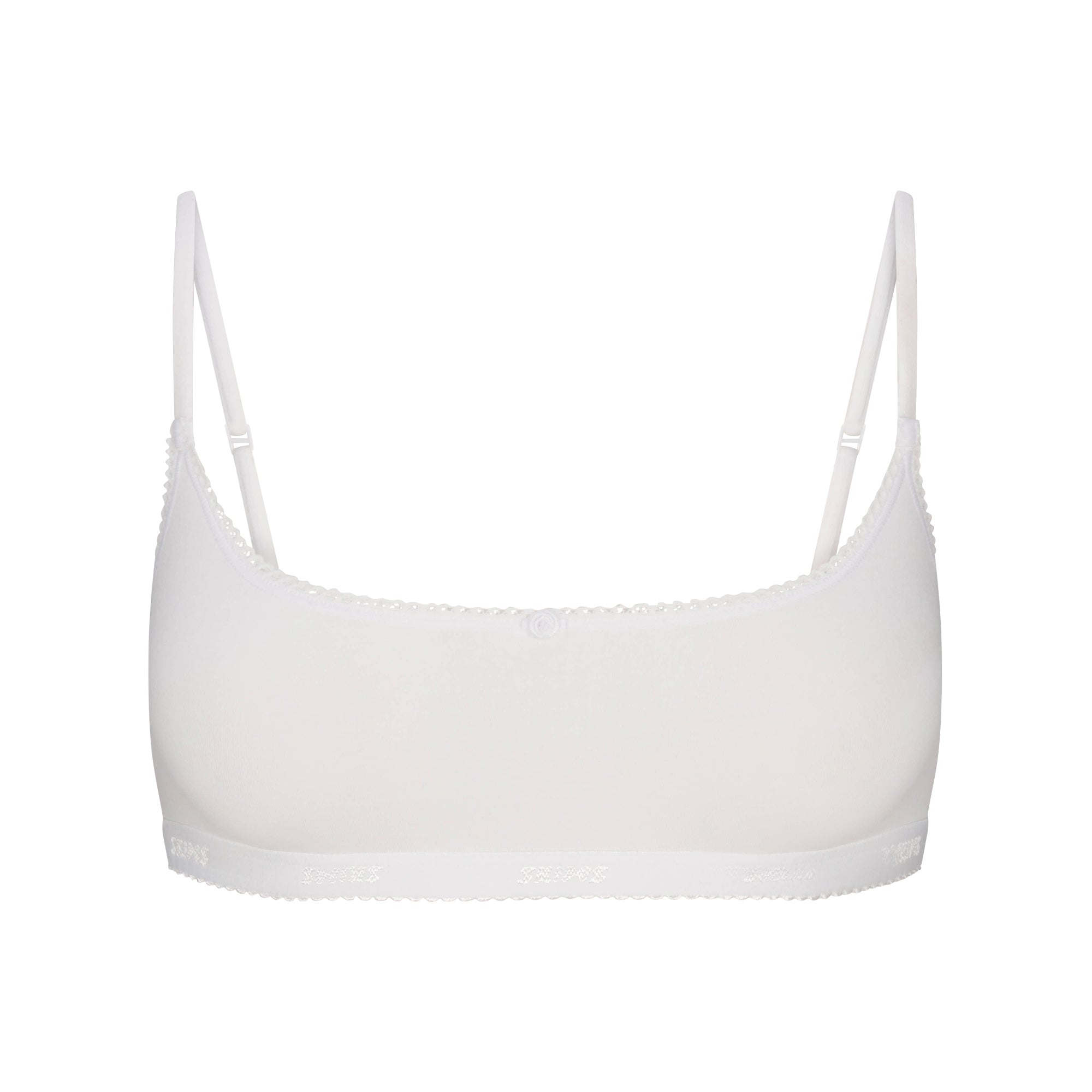 SKIMS LIGHTWEIGHT COTTON LOGO PICOT SCOOP BRALETTE | SNOW - Görsel 1