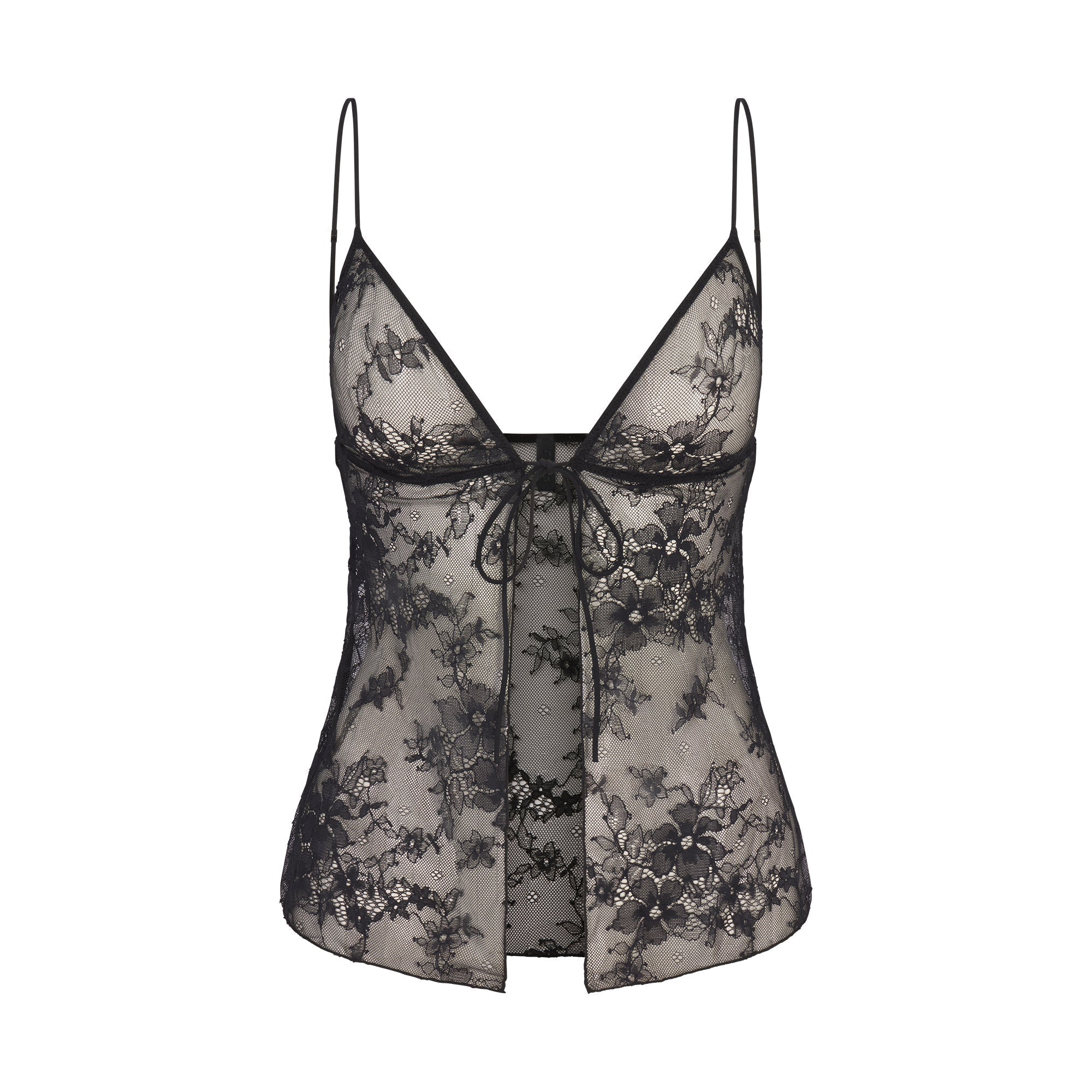 SKIMS ULTRA FINE LACE TIE FRONT CAMI | ONYX - Görsel 1