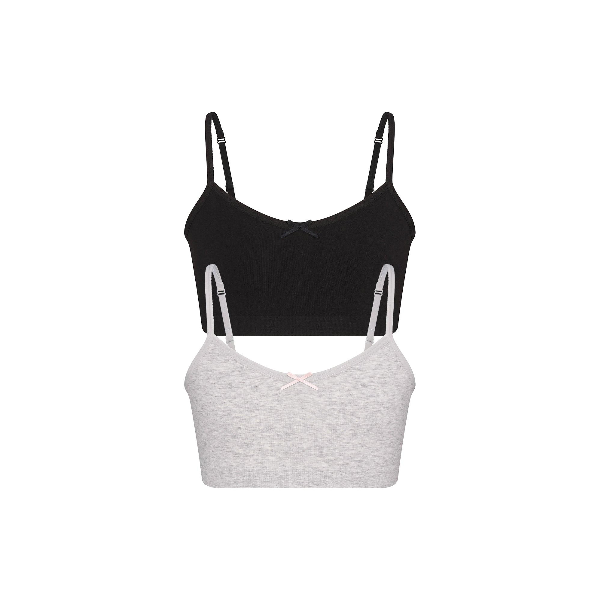 SKIMS COTTON SEAMLESS JUNIORS BRALETTE 2-PACK | LIGHT HEATHER GREY AND SOOT - Görsel 1
