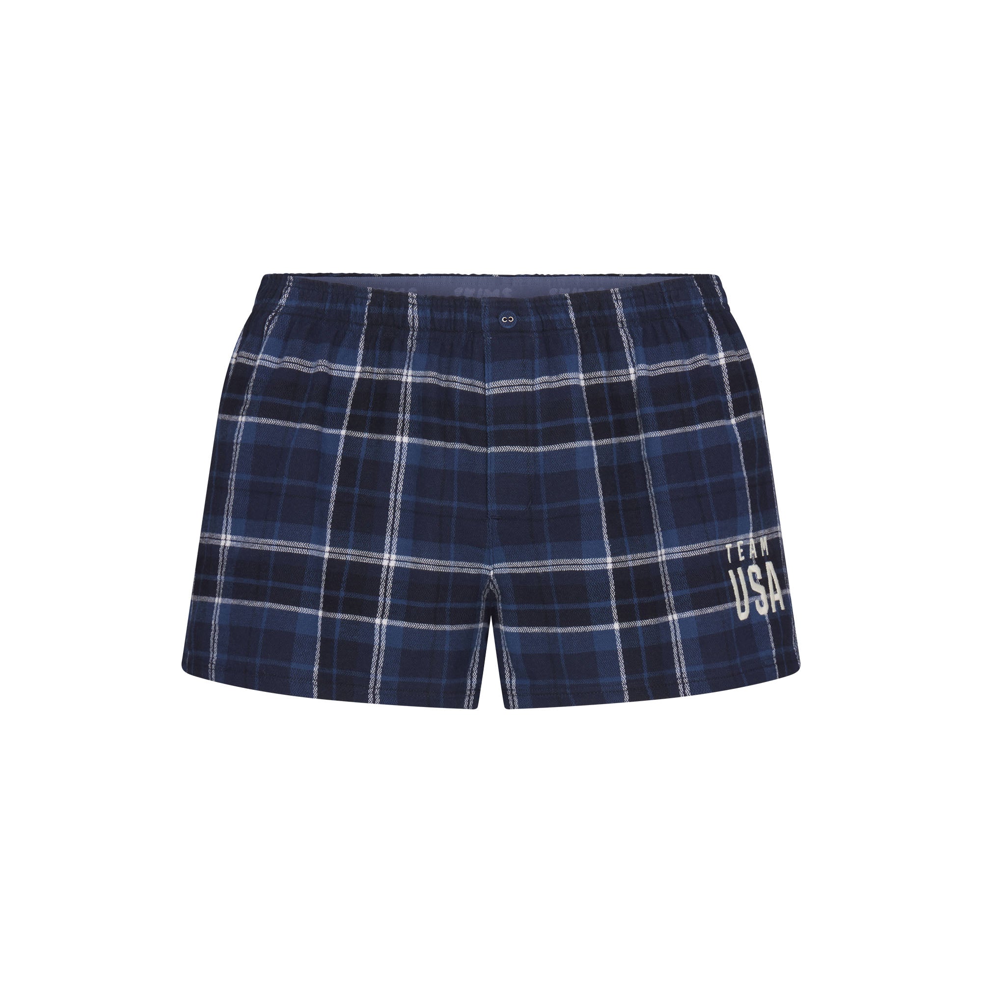 SKIMS FOR TEAM USA FLANNEL SLEEP OLYMPIC SHORT | NAVY PLAID - Görsel 1