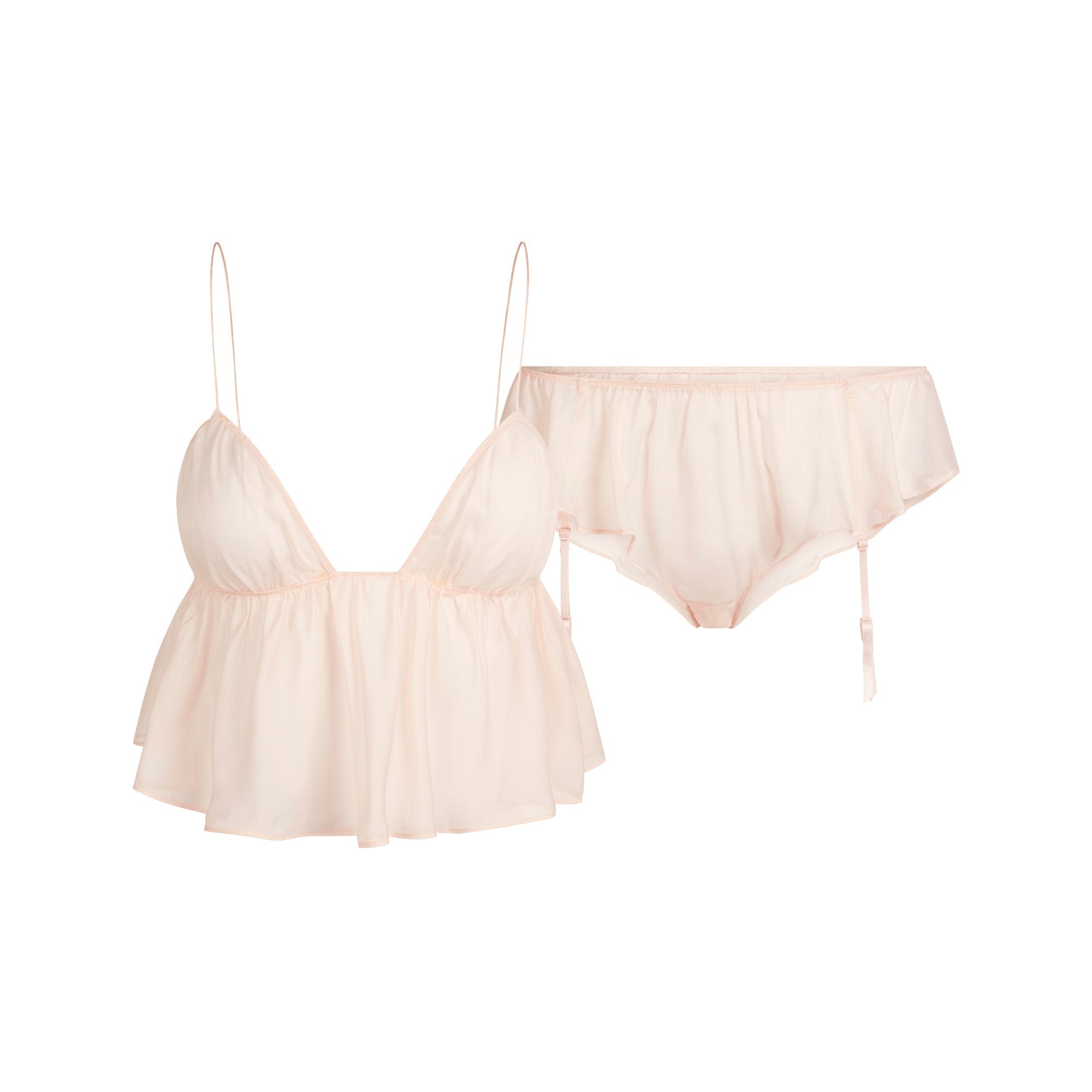 SKIMS ROMANCE BABYDOLL TOP AND GARTER HIPSTER SET | PRIMROSE - Görsel 1