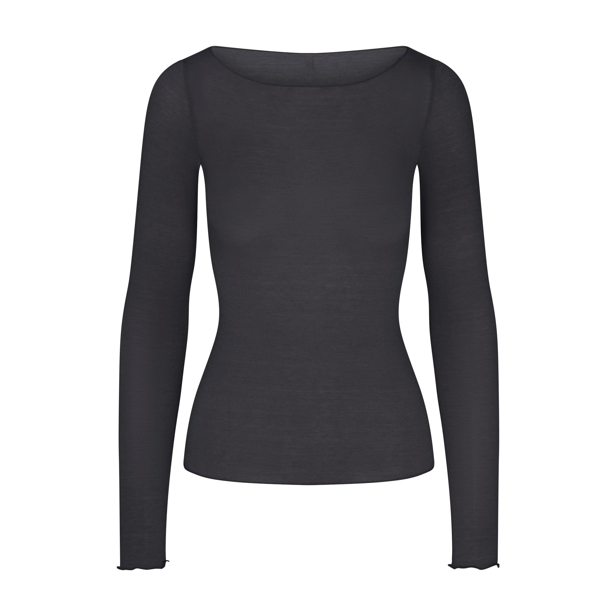 SKIMS SHEER MODAL LONG SLEEVE BOATNECK TOP | ONYX