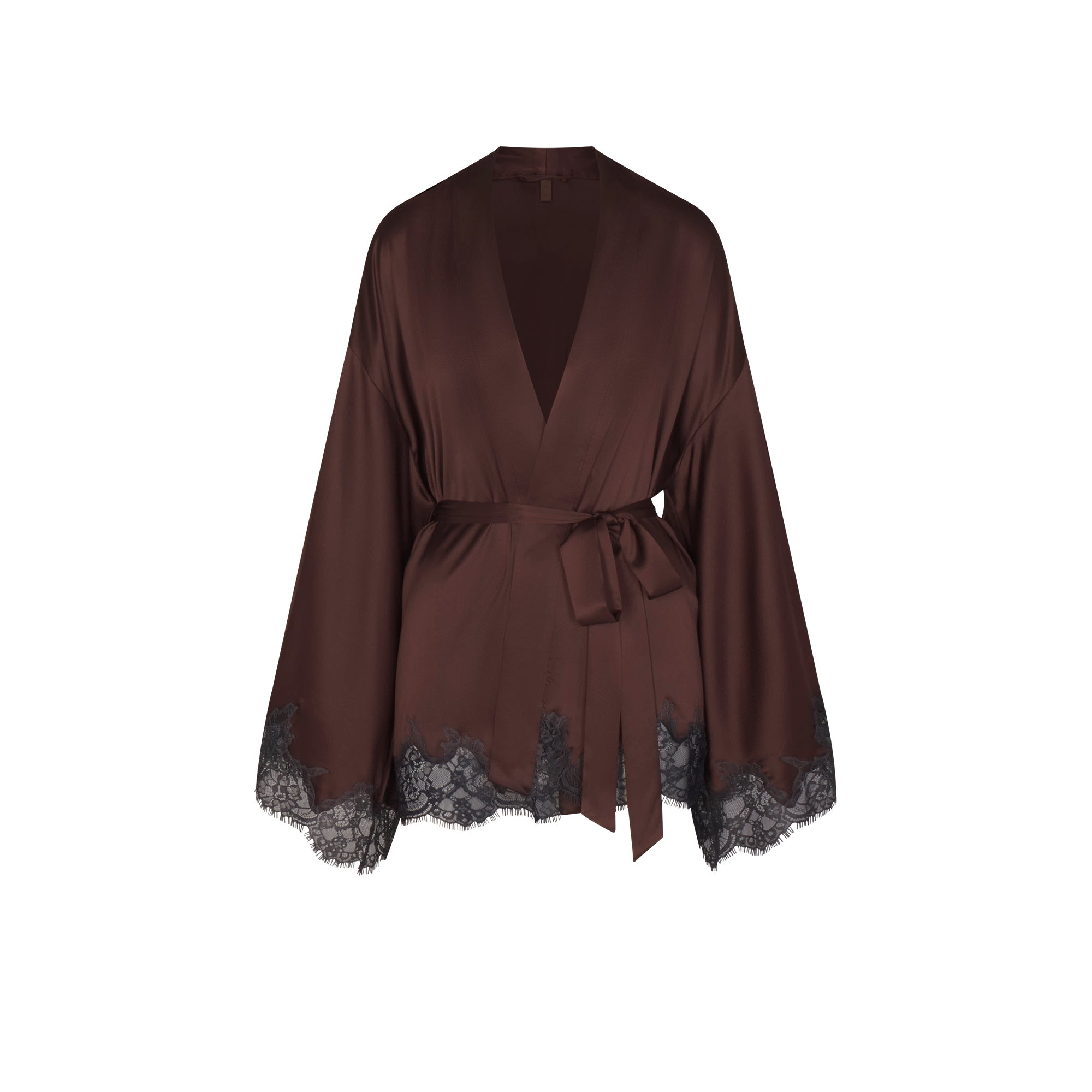 SKIMS SILK LACE ROBE | ESPRESSO CONTRAST - Görsel 1