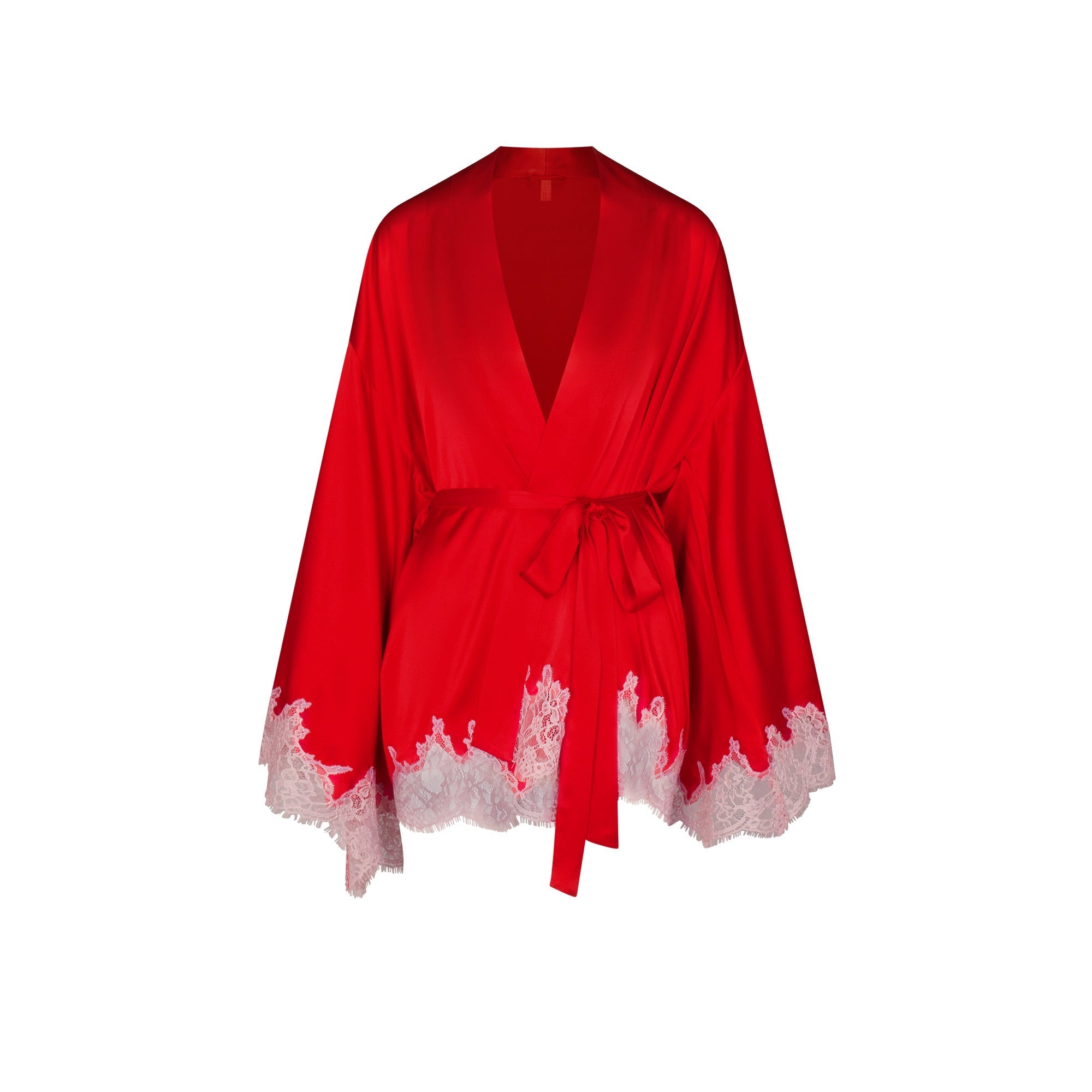 SKIMS SILK LACE ROBE | RUBY CONTRAST - Görsel 1