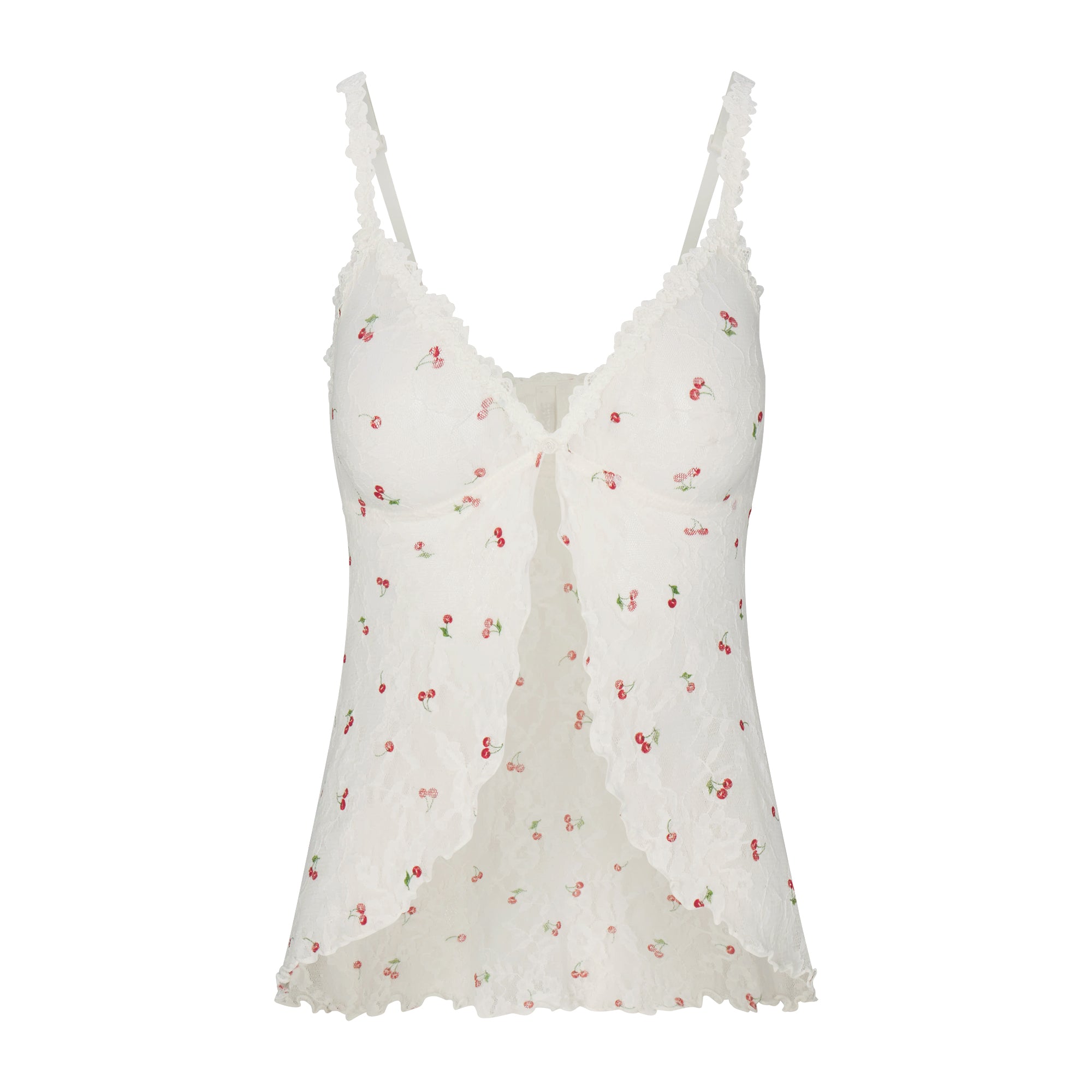 SKIMS STRETCH LACE BABYDOLL TOP | IVORY CHERRY PRINT - Görsel 1