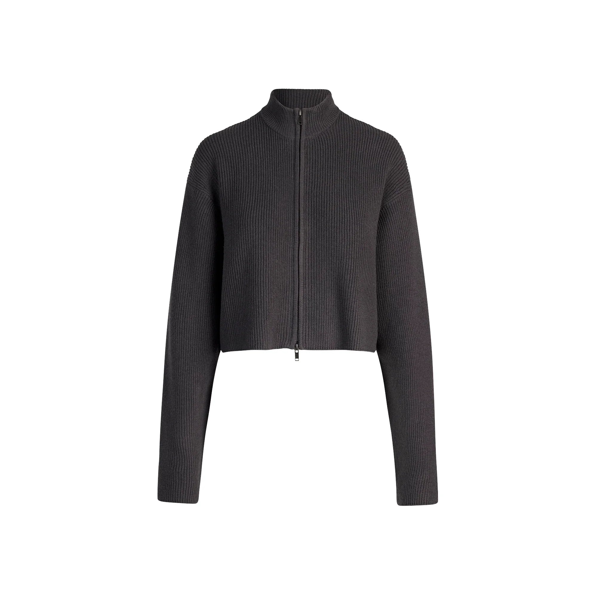 SKIMS SWEATER KNITS RIBBED MOCK NECK ZIP UP | ASH - Görsel 1