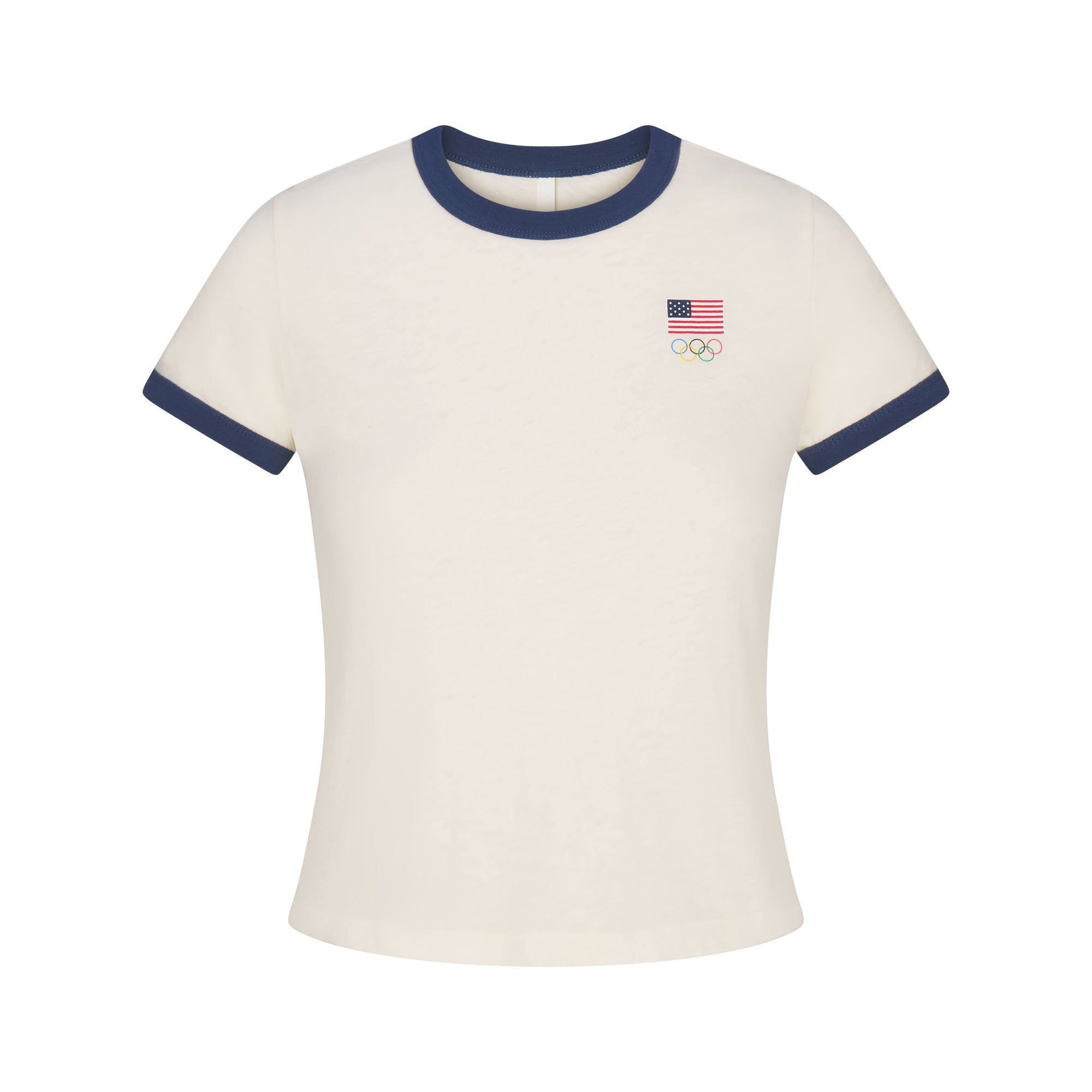 SKIMS FOR TEAM USA WORN IN JERSEY OLYMPIC SHRUNKEN T-SHIRT | ECRU - Görsel 1