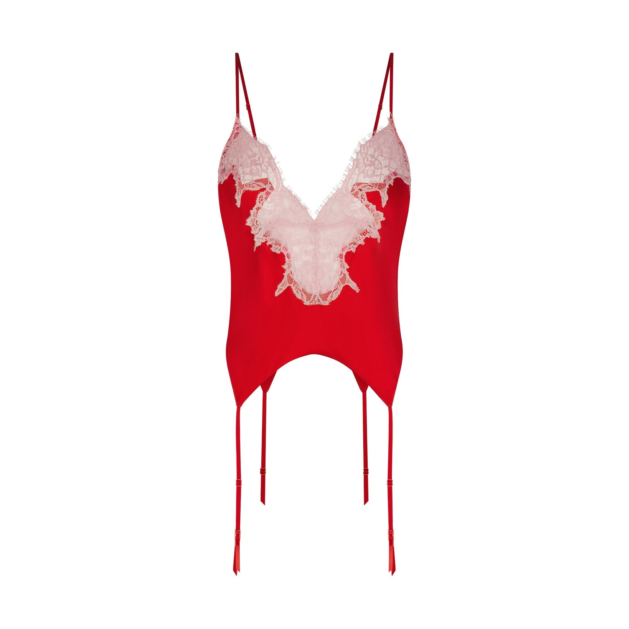 SKIMS SILK LACE GARTER CAMI AND SHORT SET | RUBY CONTRAST - Görsel 1