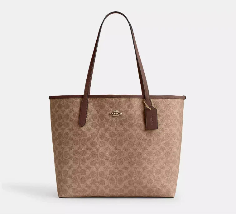 Coach City Tote Bag In Signature - Gold/Tan/Brown - My Suti