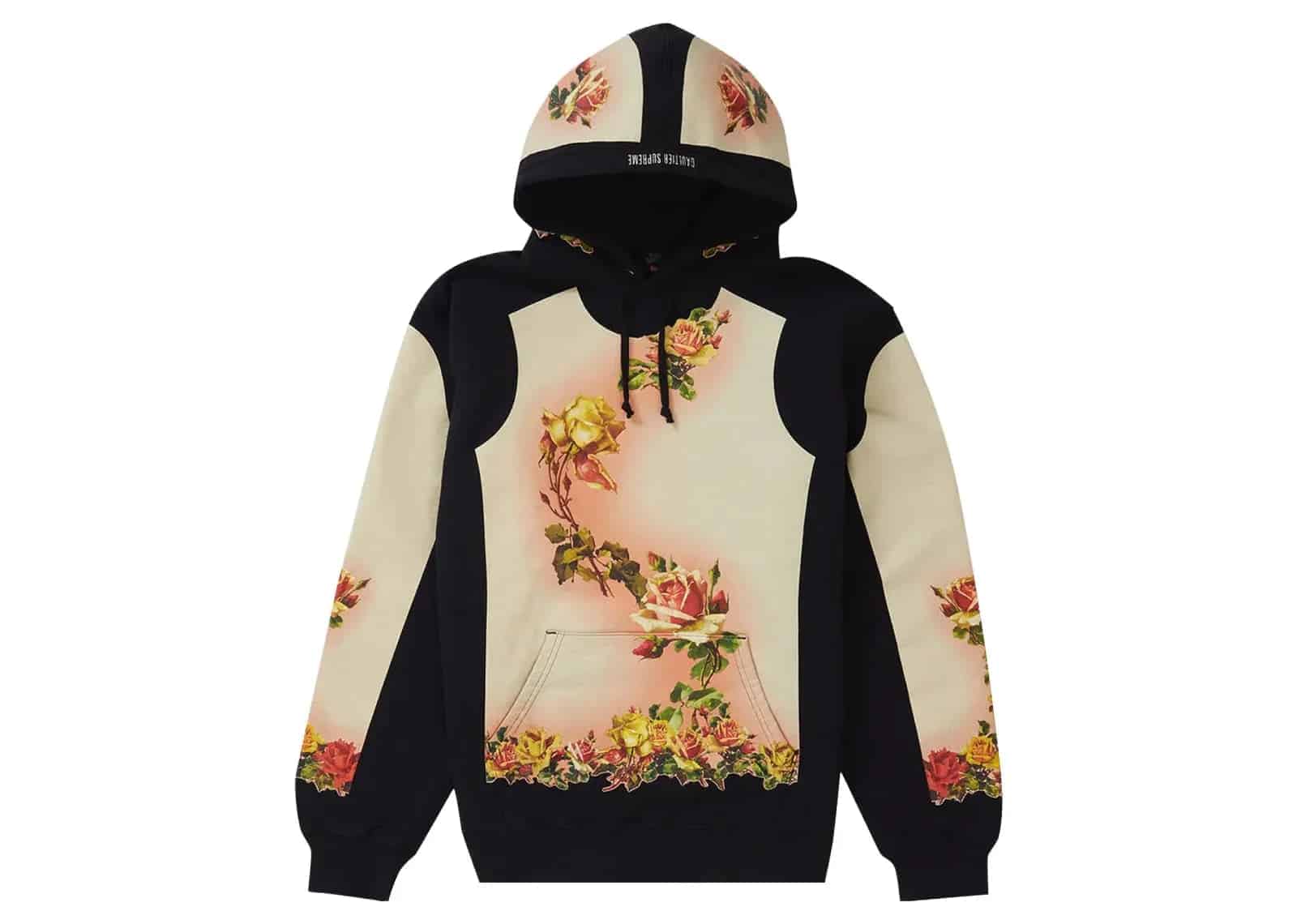 Supreme Jean Paul Gaultier Floral Print Hooded Sweatshirt Black - My Suti