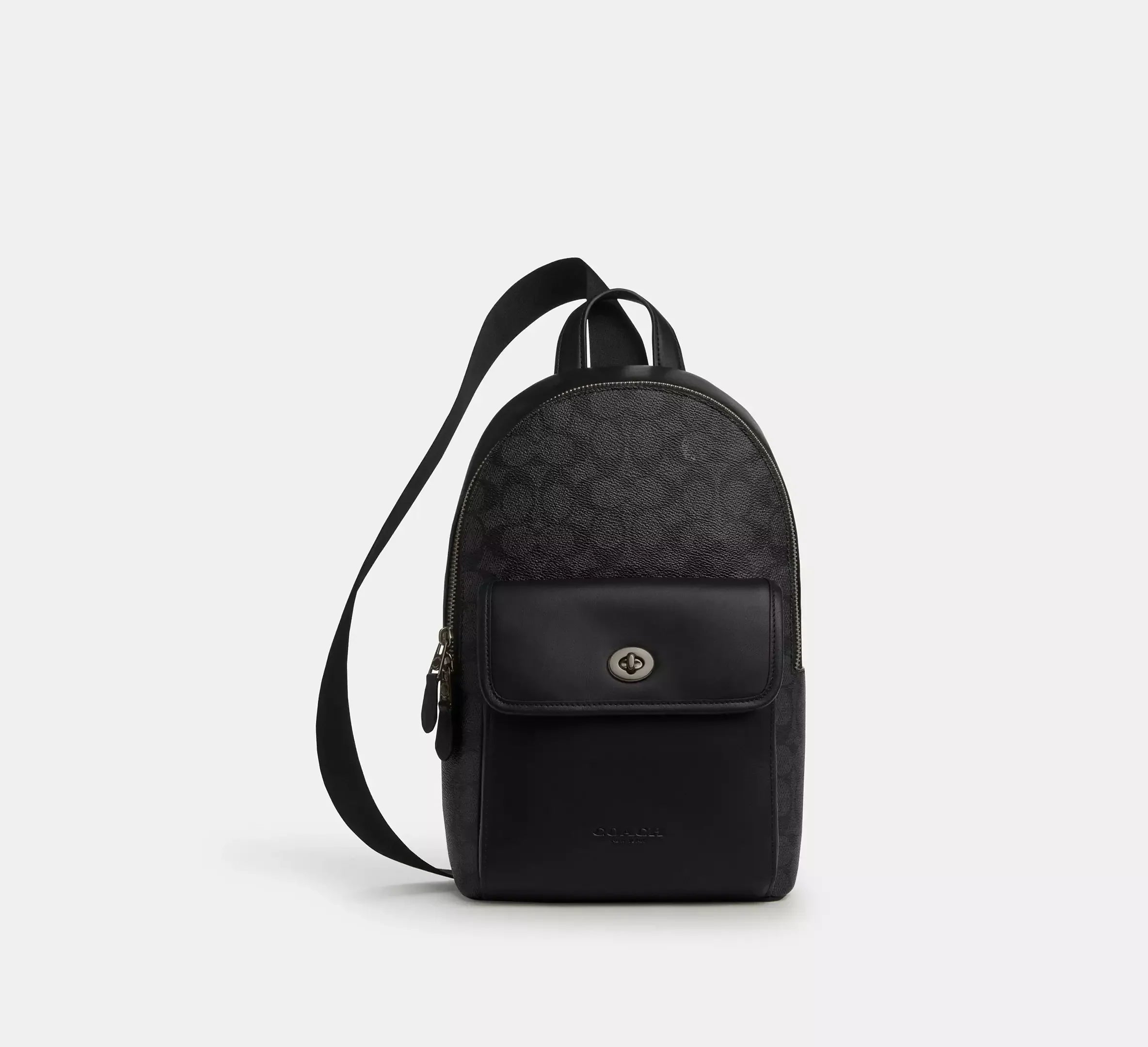 Coach Turnlock Sling Pack In Signature - Gunmetal/Charcoal/Black - My Suti Coach Turnlock Sling Pack In Signature - Gunmetal/Charcoal/Black - My Suti
