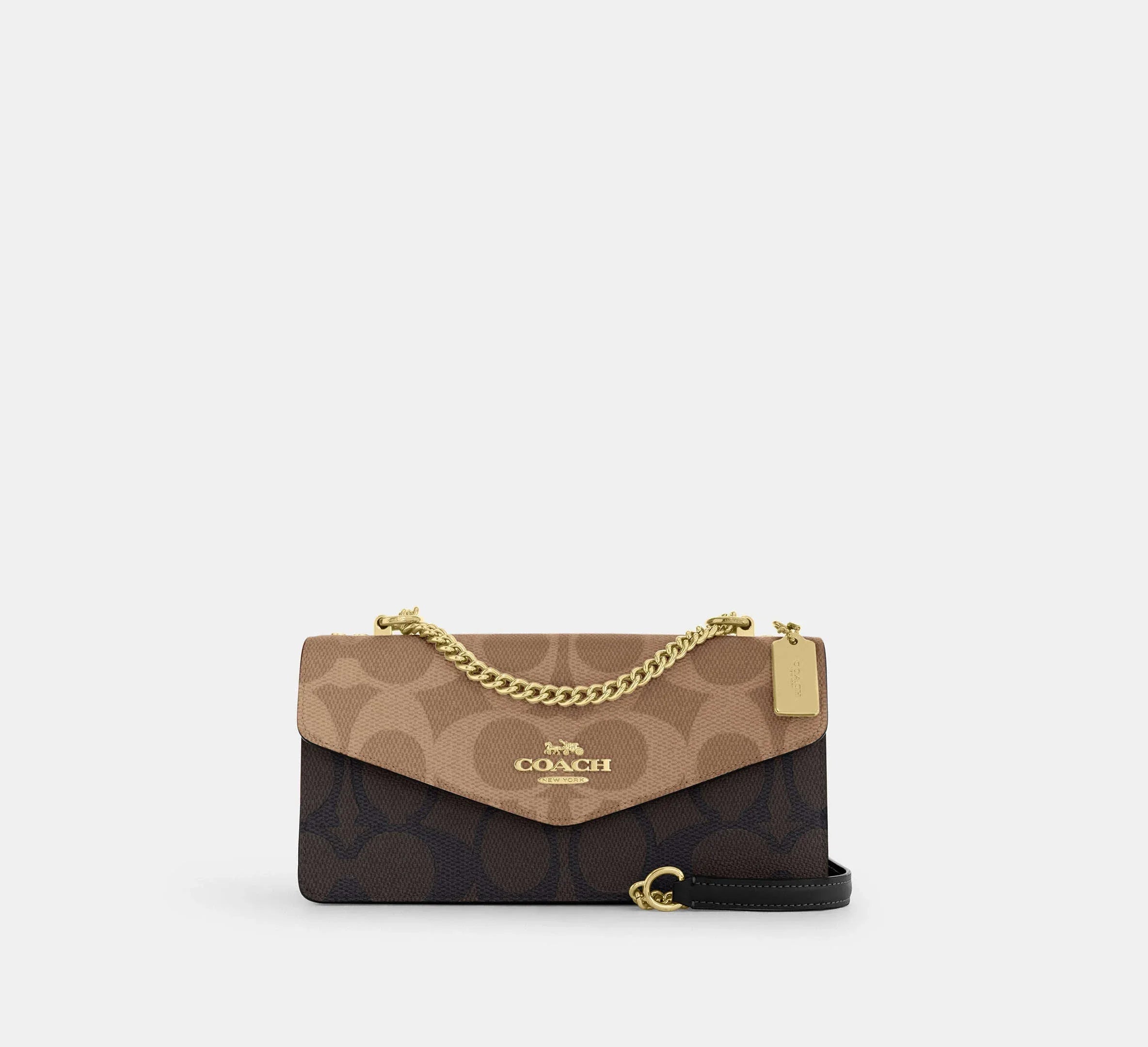 Coach Klare Envelope Crossbody Bag In Blocked Signature - Gold/Walnut/Tan - My Suti