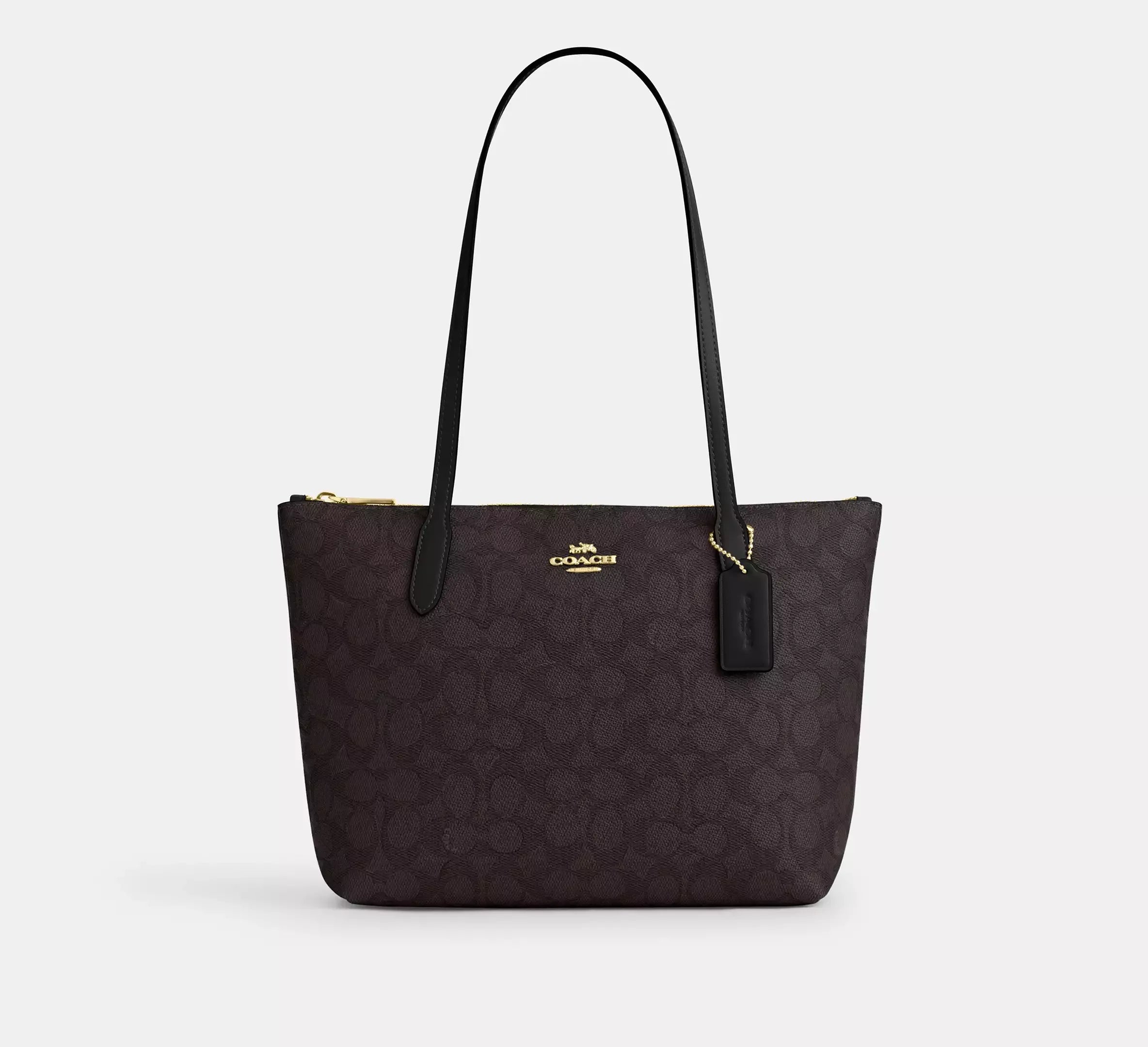 Coach Fiona Zip Tote Bag In Signature - Gold/Walnut/Black - My Suti