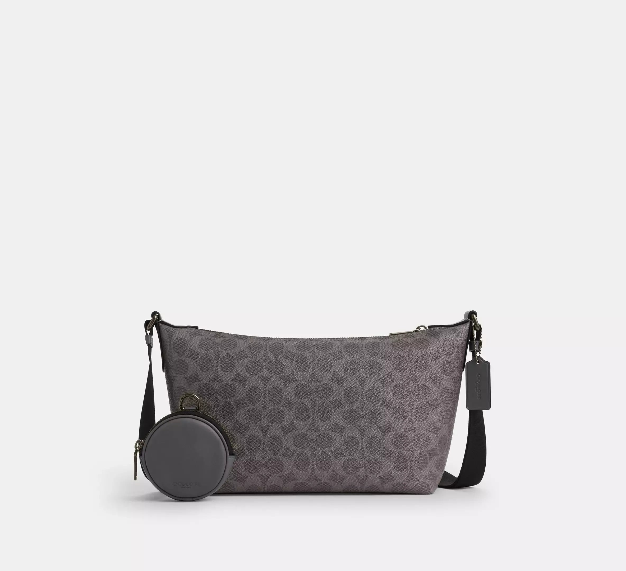 Coach Small Finn Crossbody Bag With Pouch In Signature - Gunmetal/Grey/Charcoal - My Suti