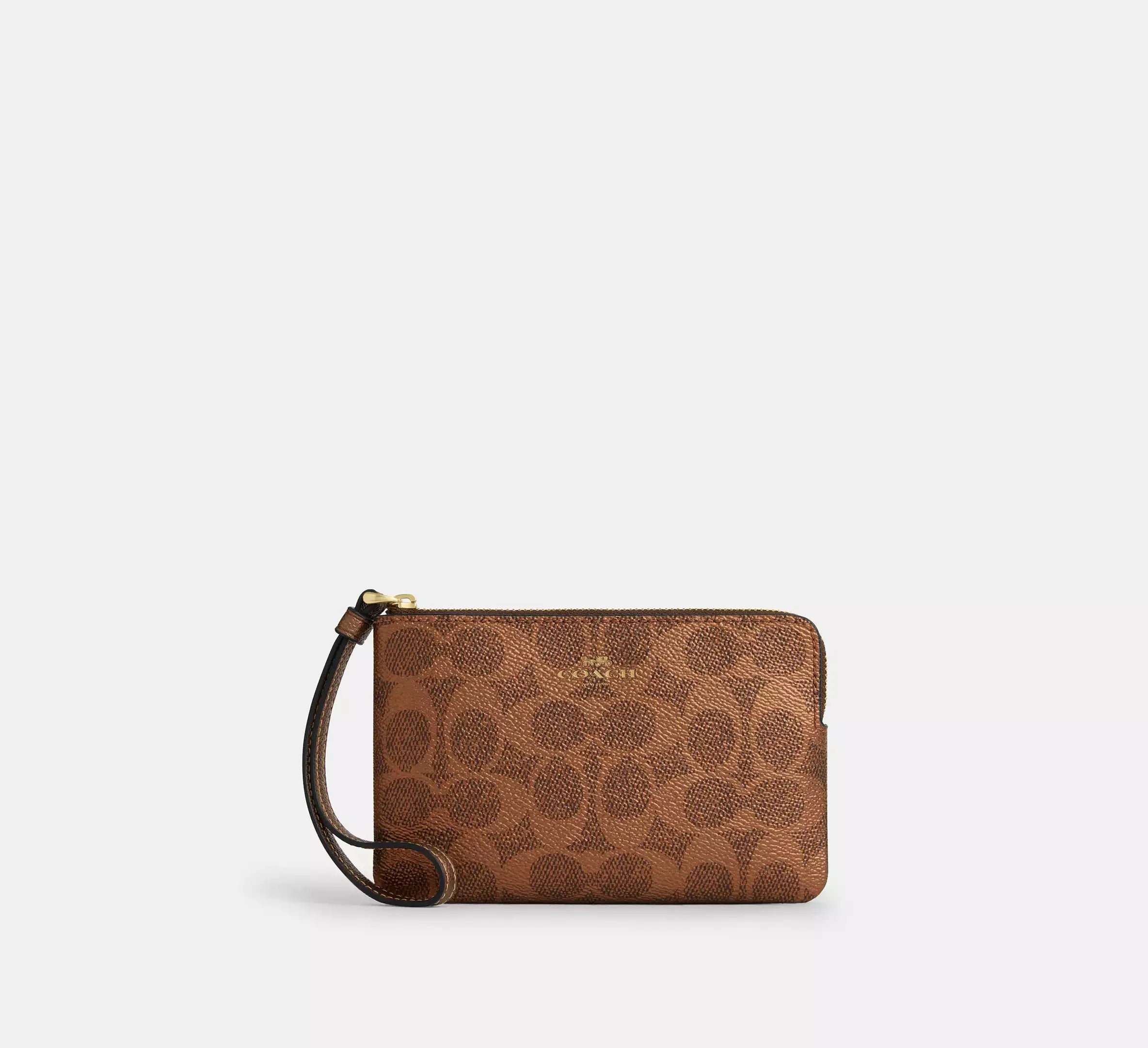 Coach Corner Zip Wristlet In Signature - Gold/Brown/Copper - My Suti