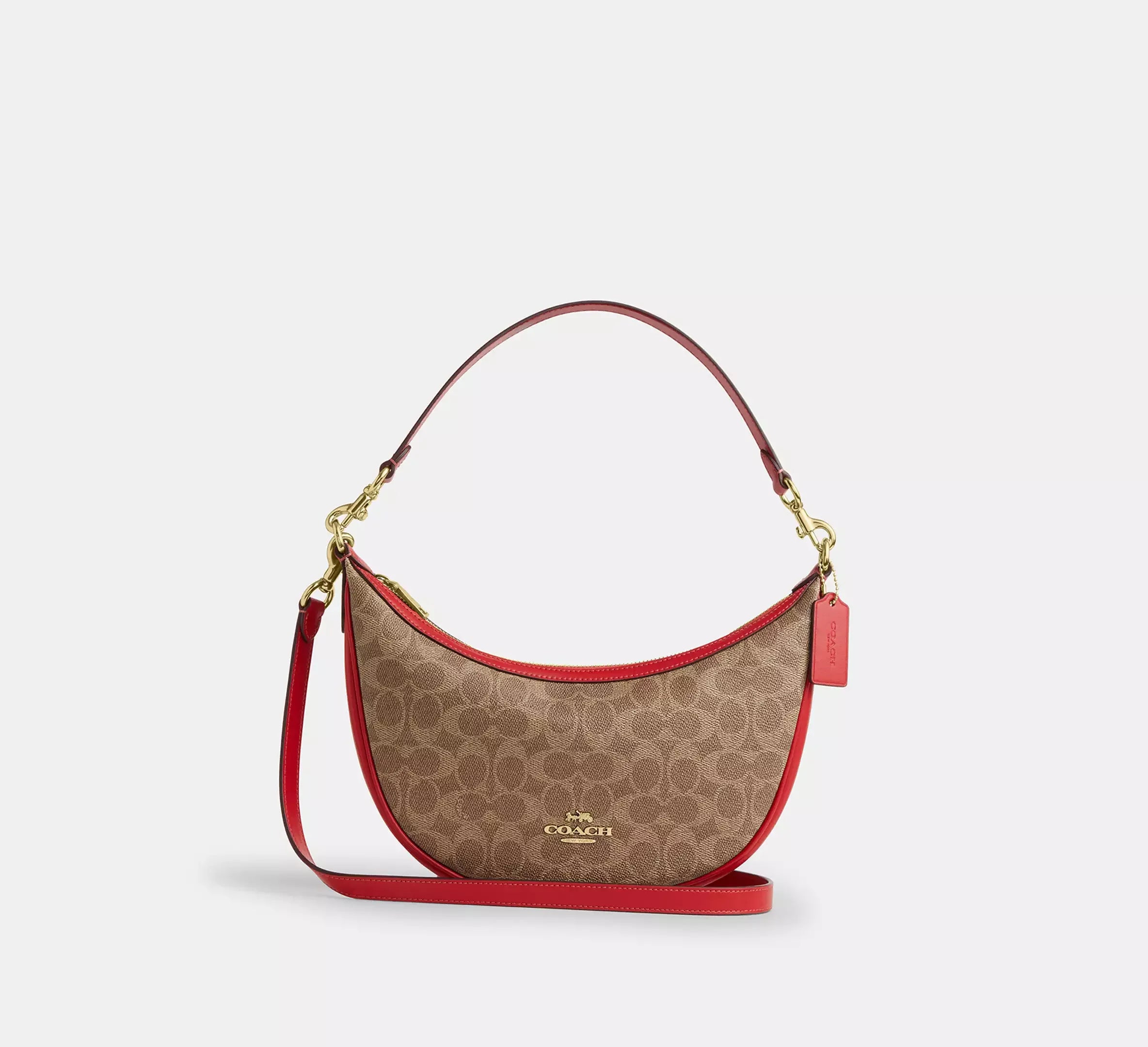 Coach Aria Shoulder Bag In Signature - Gold/Tan/Carnation - My Suti