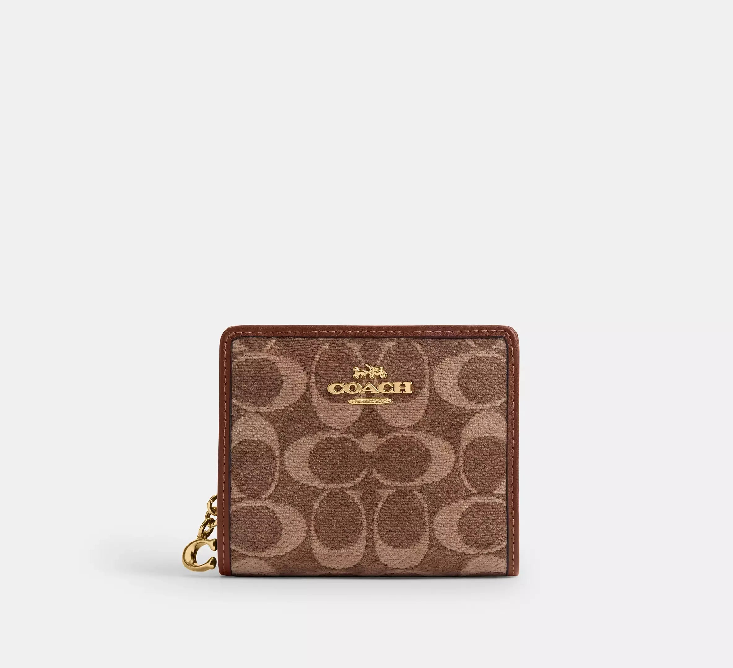 Coach Snap Wallet In Signature Chenille - Gold/Light Khaki/Vintage Brown - My Suti