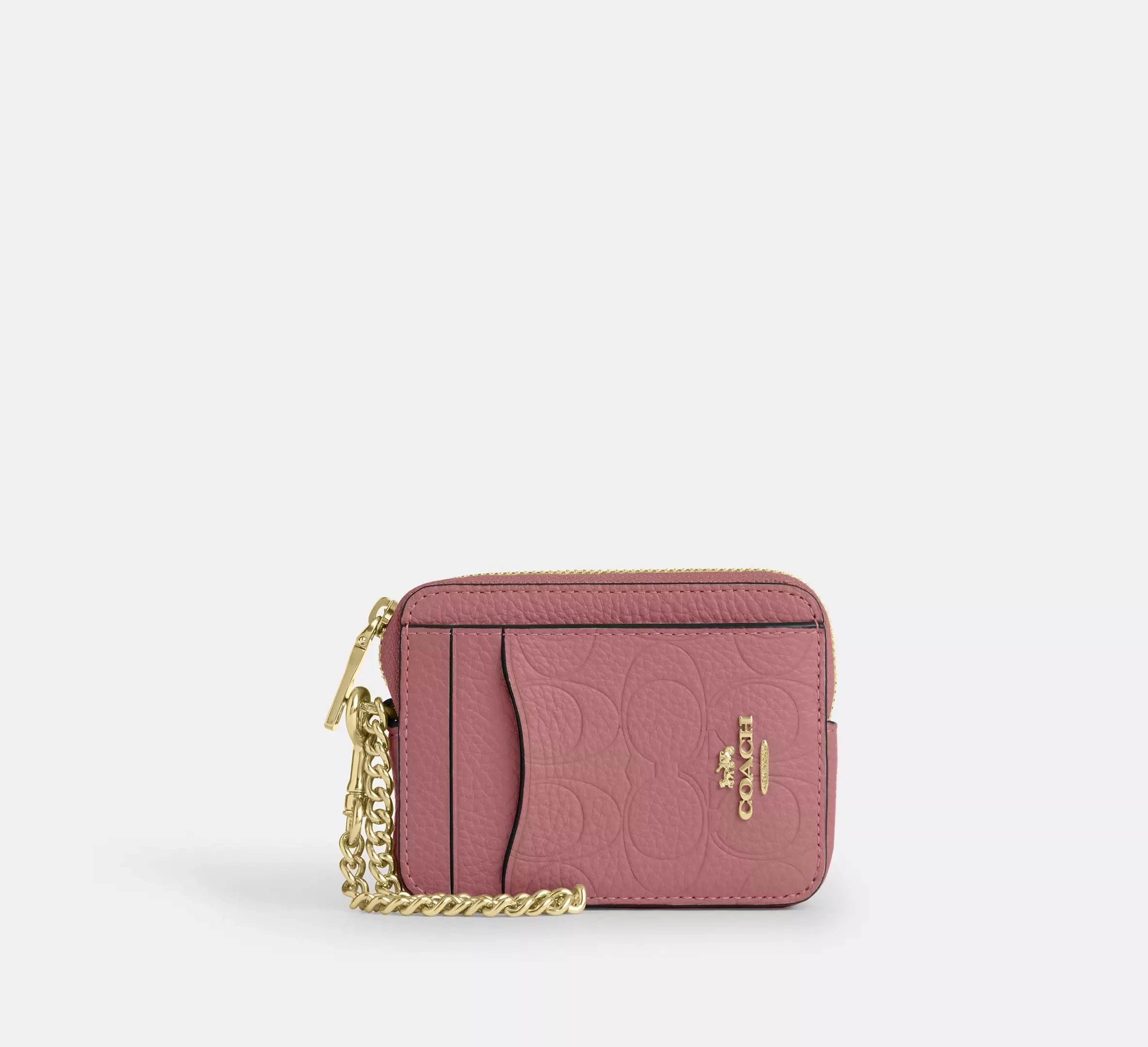 Coach Zip Card Case In Signature Leather - Gold/Peony - My Suti Coach Zip Card Case In Signature Leather - Gold/Peony - My Suti