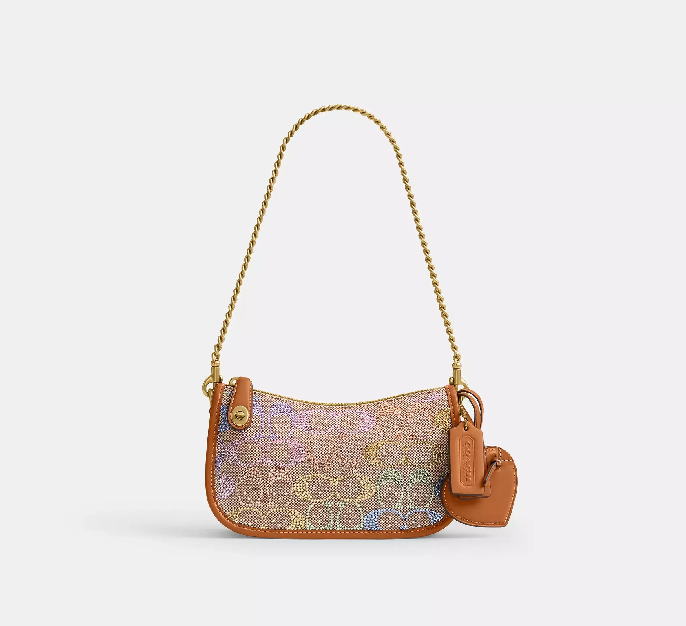 Coach Swinger Bag 20 With Chain In Crystal Signature Jacquard SEZON - Brass/Rainbow Multi - My Suti