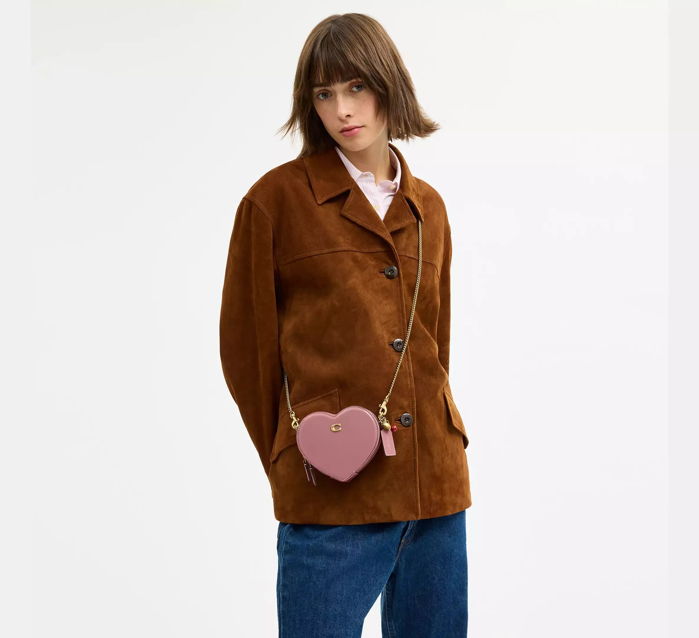 Coach Heart Crossbody Bag 14 With Charms - Brass/Peony - My Suti