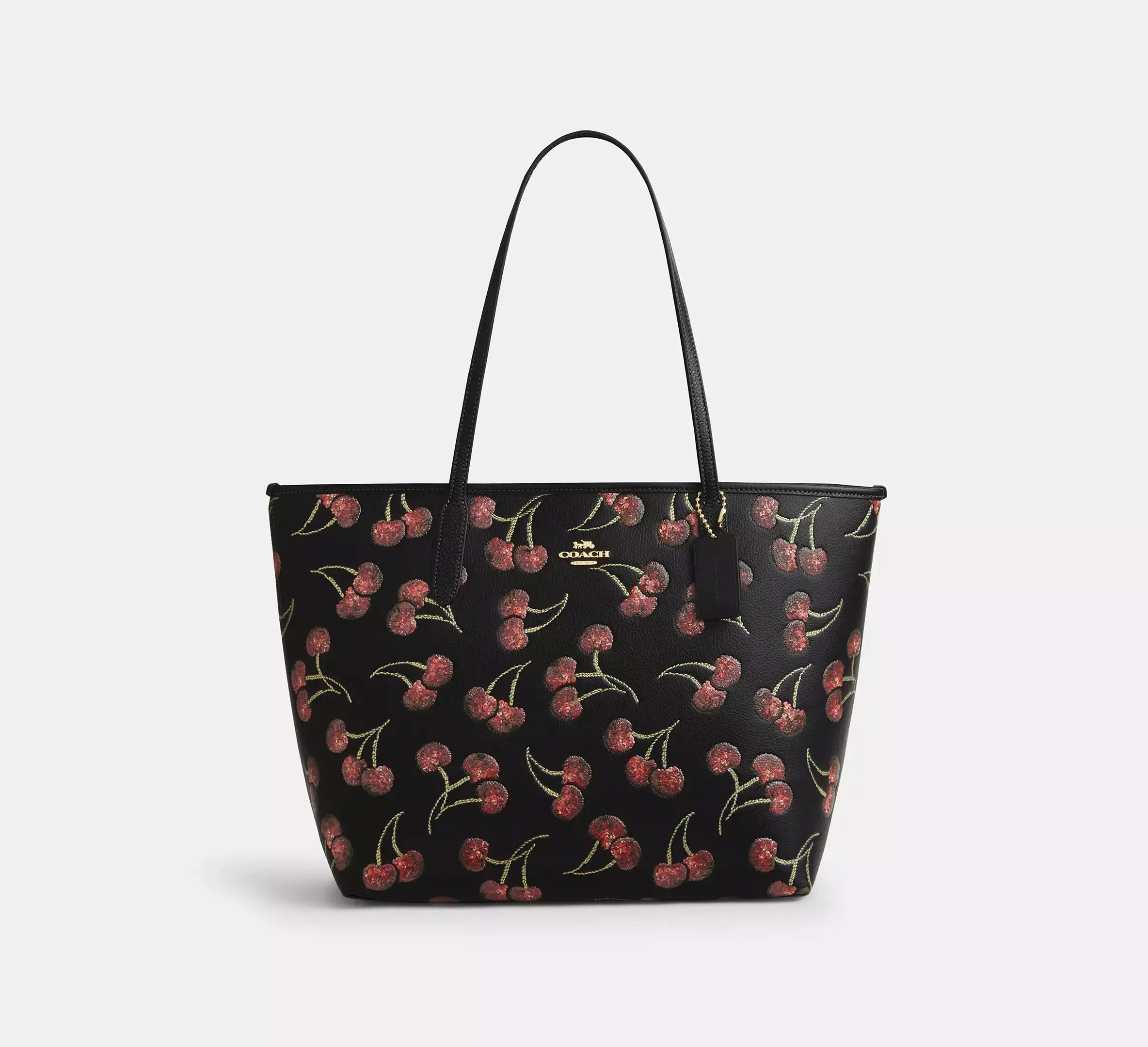 Coach City Tote Bag With Cherry Print - Gold/Black Multi - My Suti