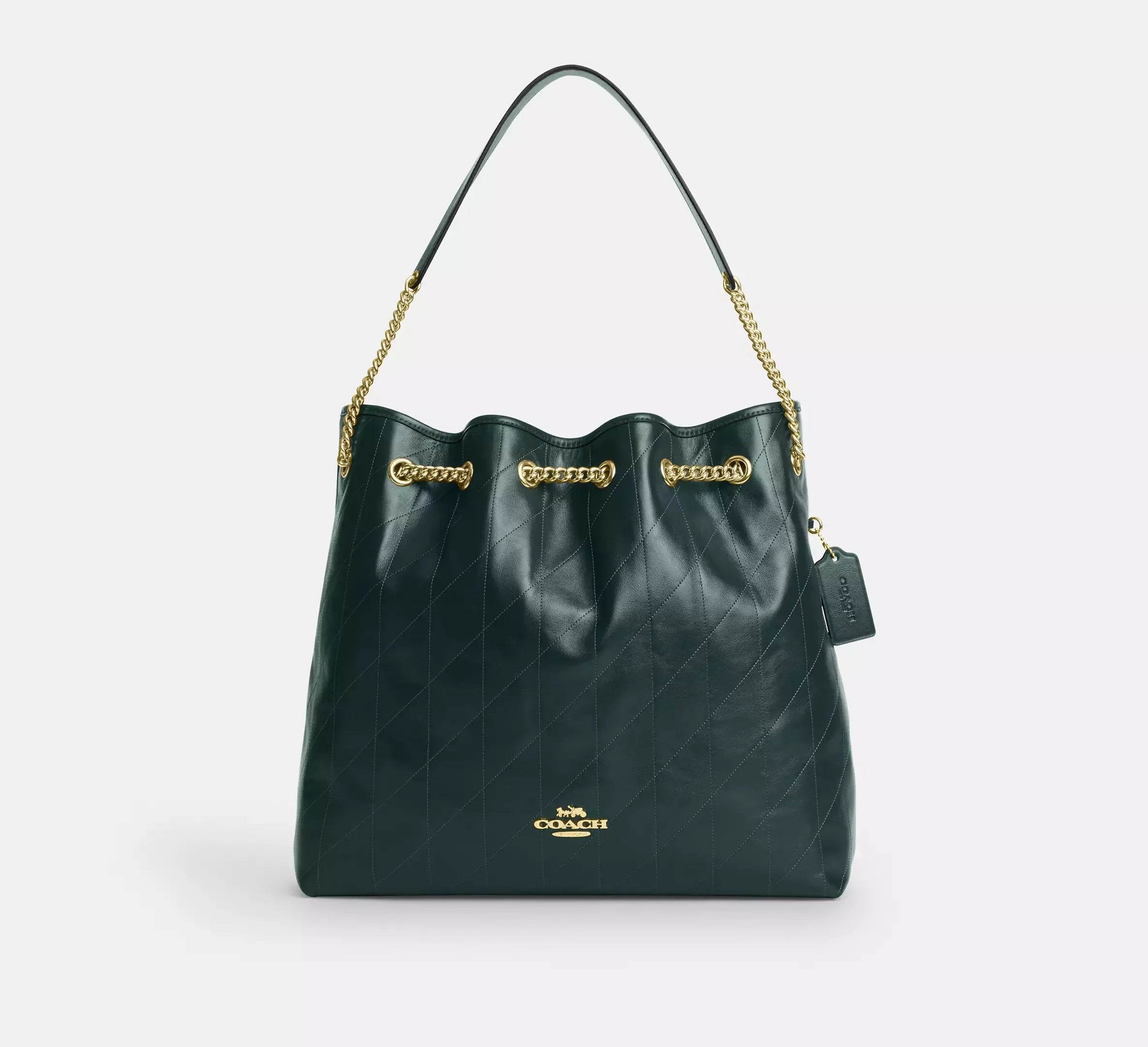 Coach Evelyn Large Shoulder Bag With Quilting - Gold/Dark Teal - My Suti