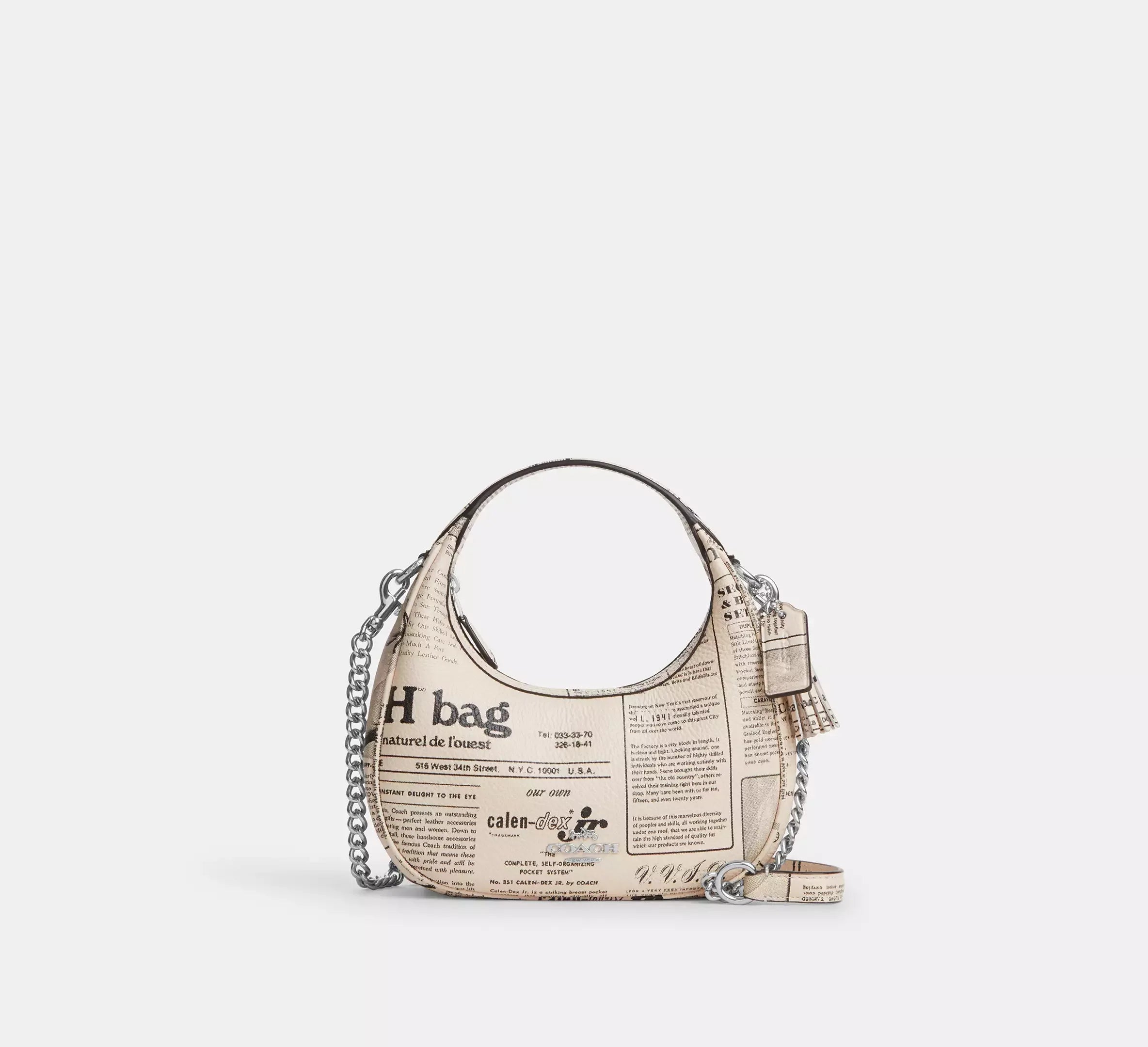 Coach Carmen Mini Crossbody Bag With Newspaper Print - Silver/Chalk Multi - My Suti
