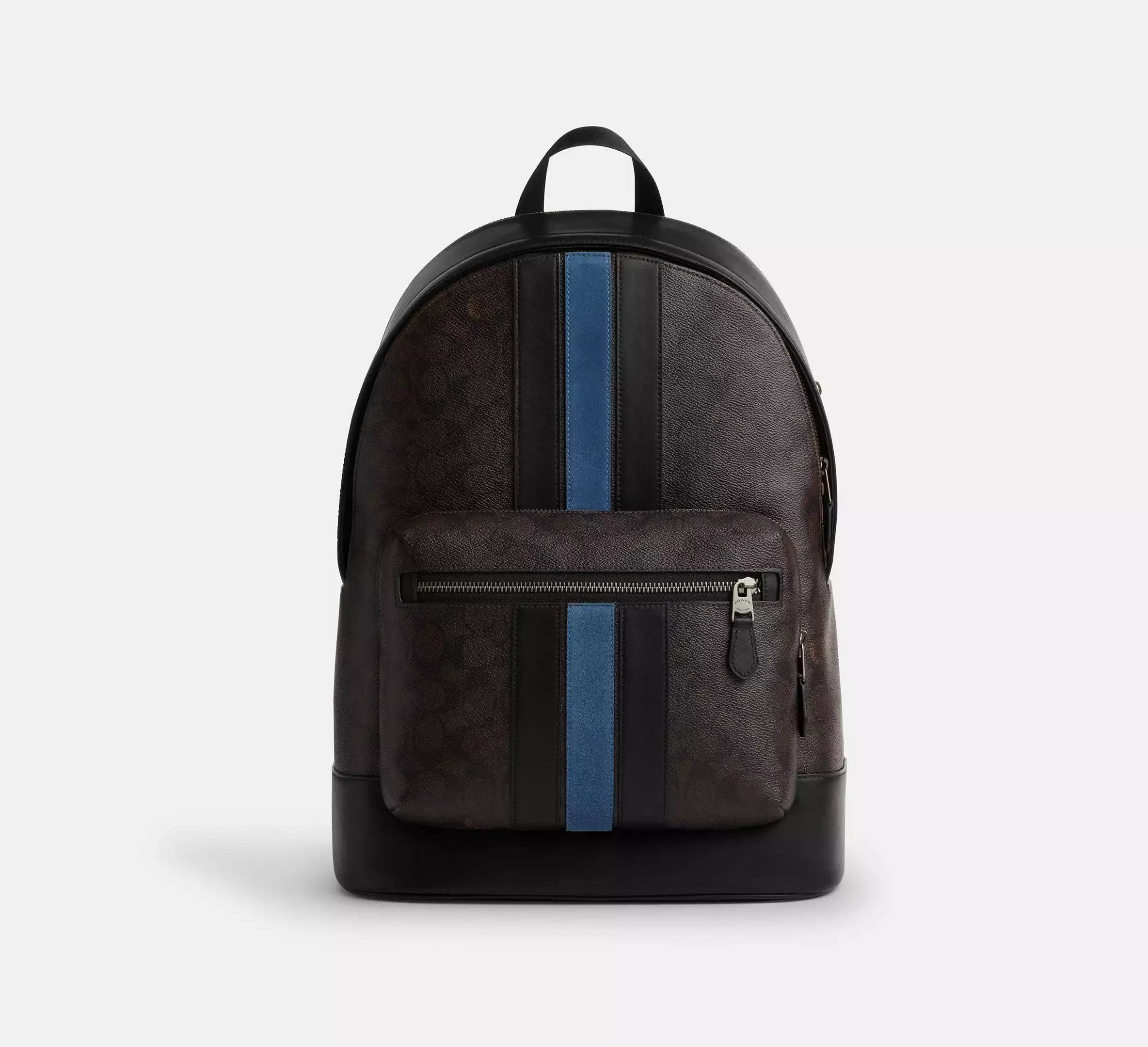 Coach West Backpack In Signature With Varsity Stripe - Gunmetal - My Suti Coach West Backpack In Signature With Varsity Stripe - Gunmetal - My Suti