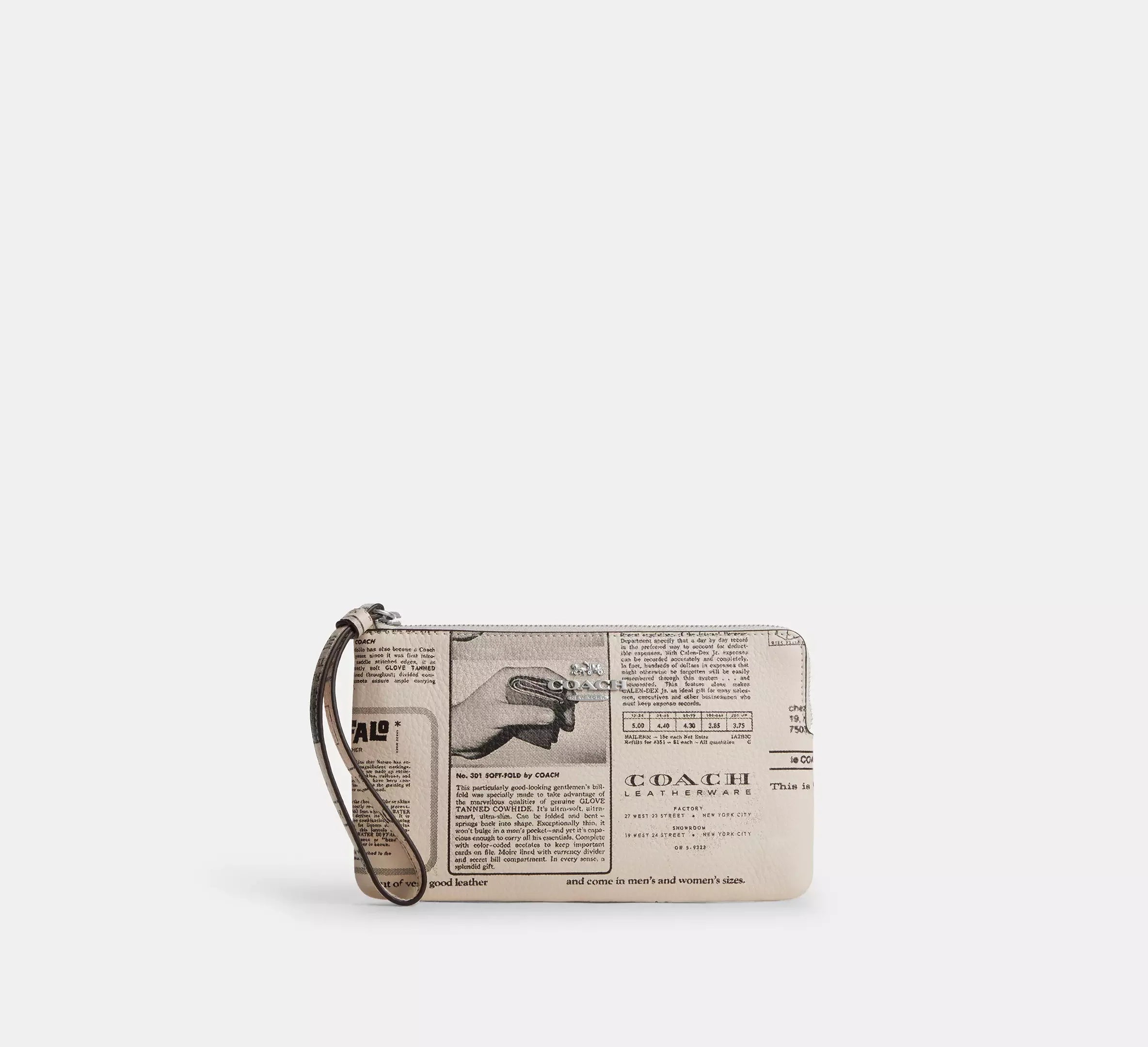 Coach Large Corner Zip Wristlet With Newspaper Print - Silver/Chalk Multi - My Suti