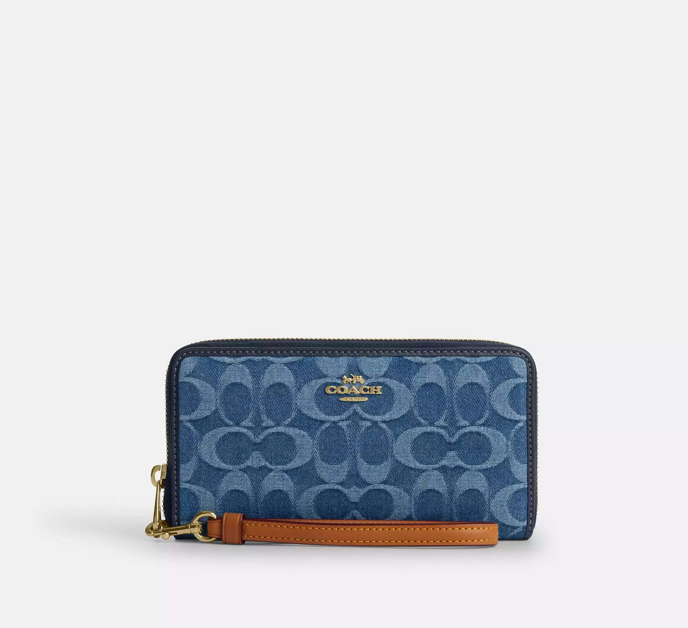 Coach Long Zip Around Wallet In Signature Denim - Gold/Indigo - My Suti