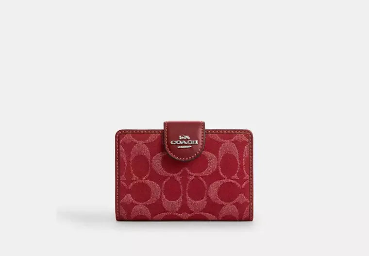 Coach Medium Corner Zip Wallet In Signature Denim - Silver/True Red - My Suti