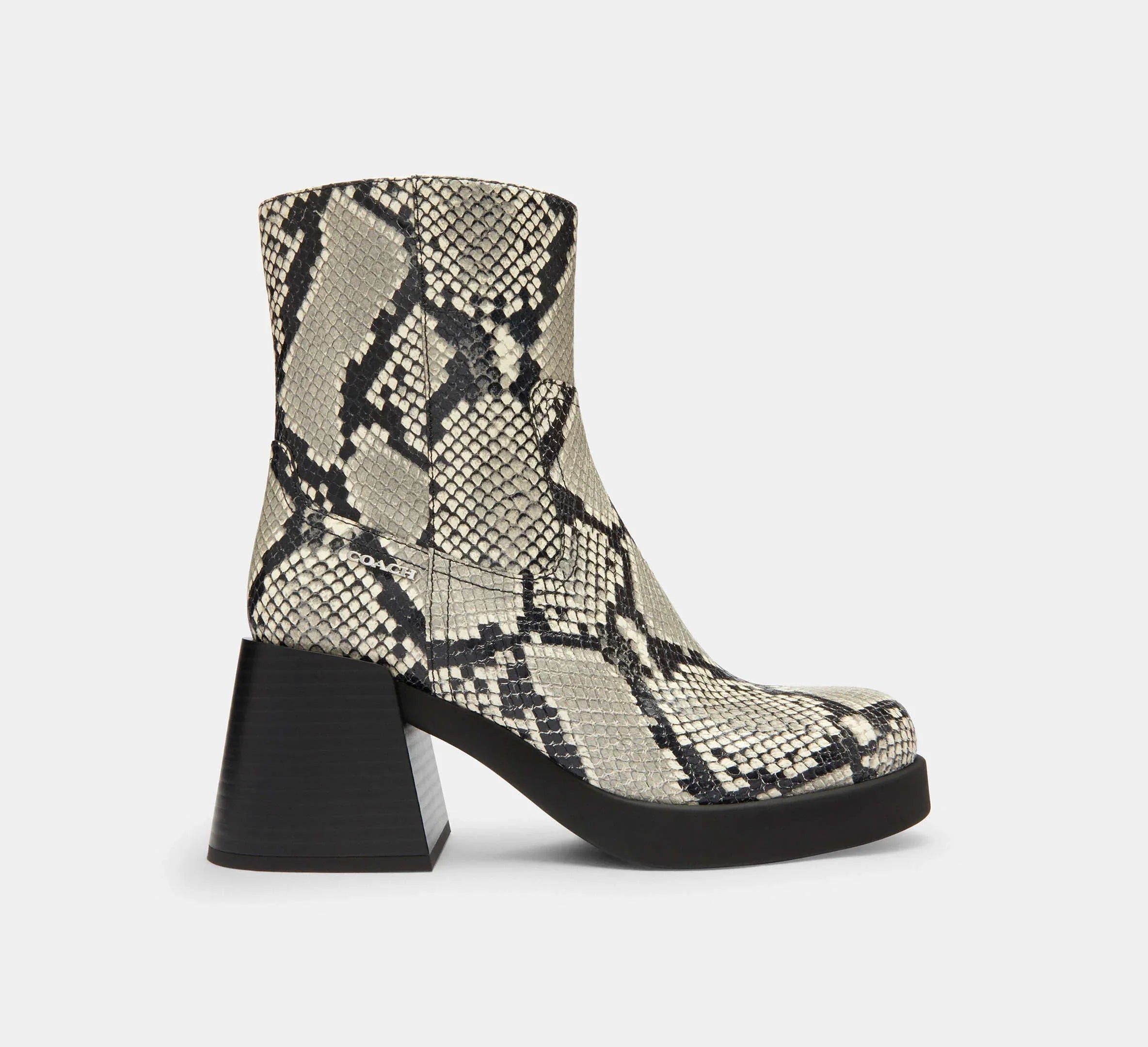 Coach Block Heel Boot With Snake Print - Natural - My Suti