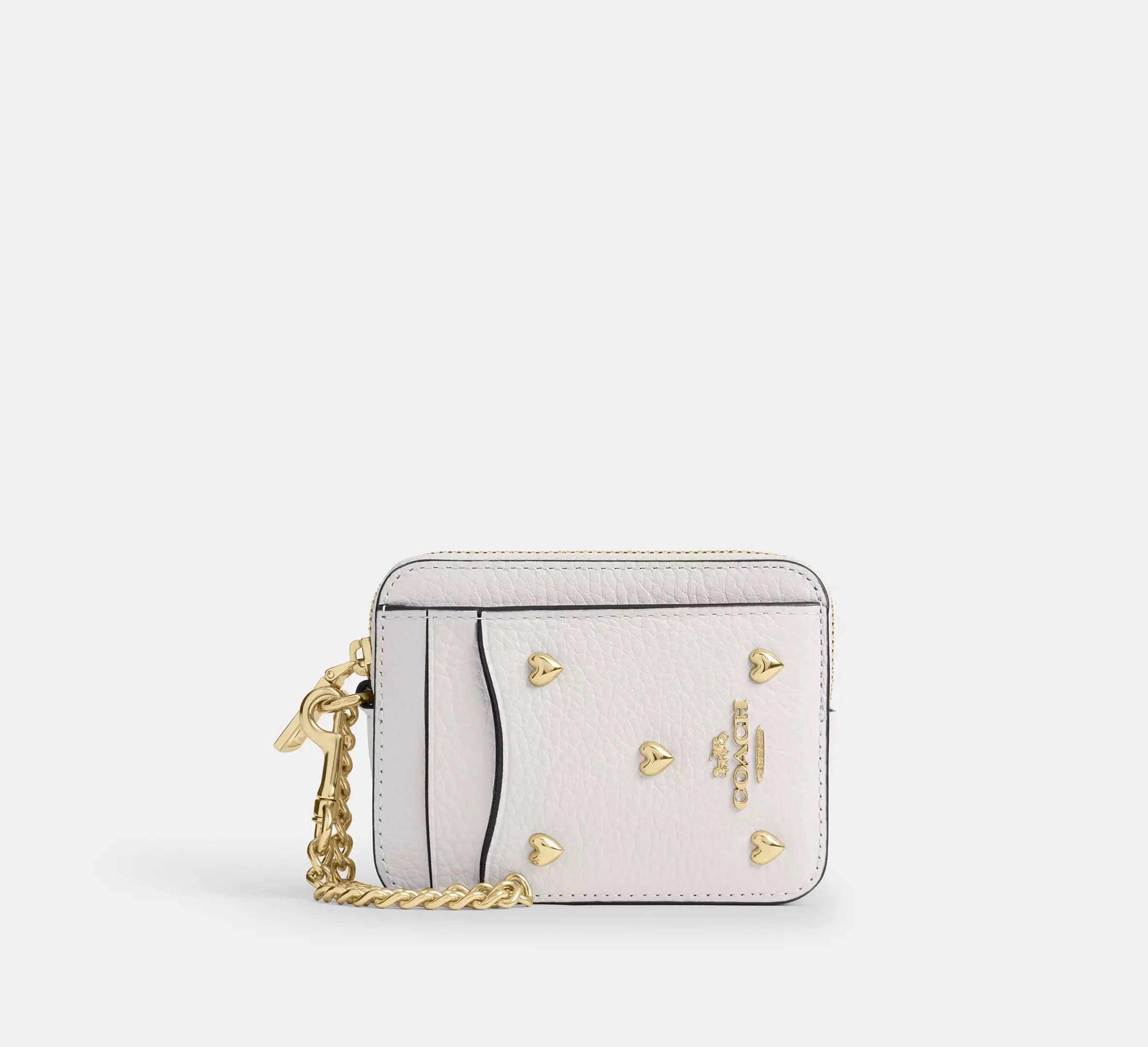 Coach Zip Card Case With Heart Rivets - Gold/Chalk - My Suti Coach Zip Card Case With Heart Rivets - Gold/Chalk - My Suti