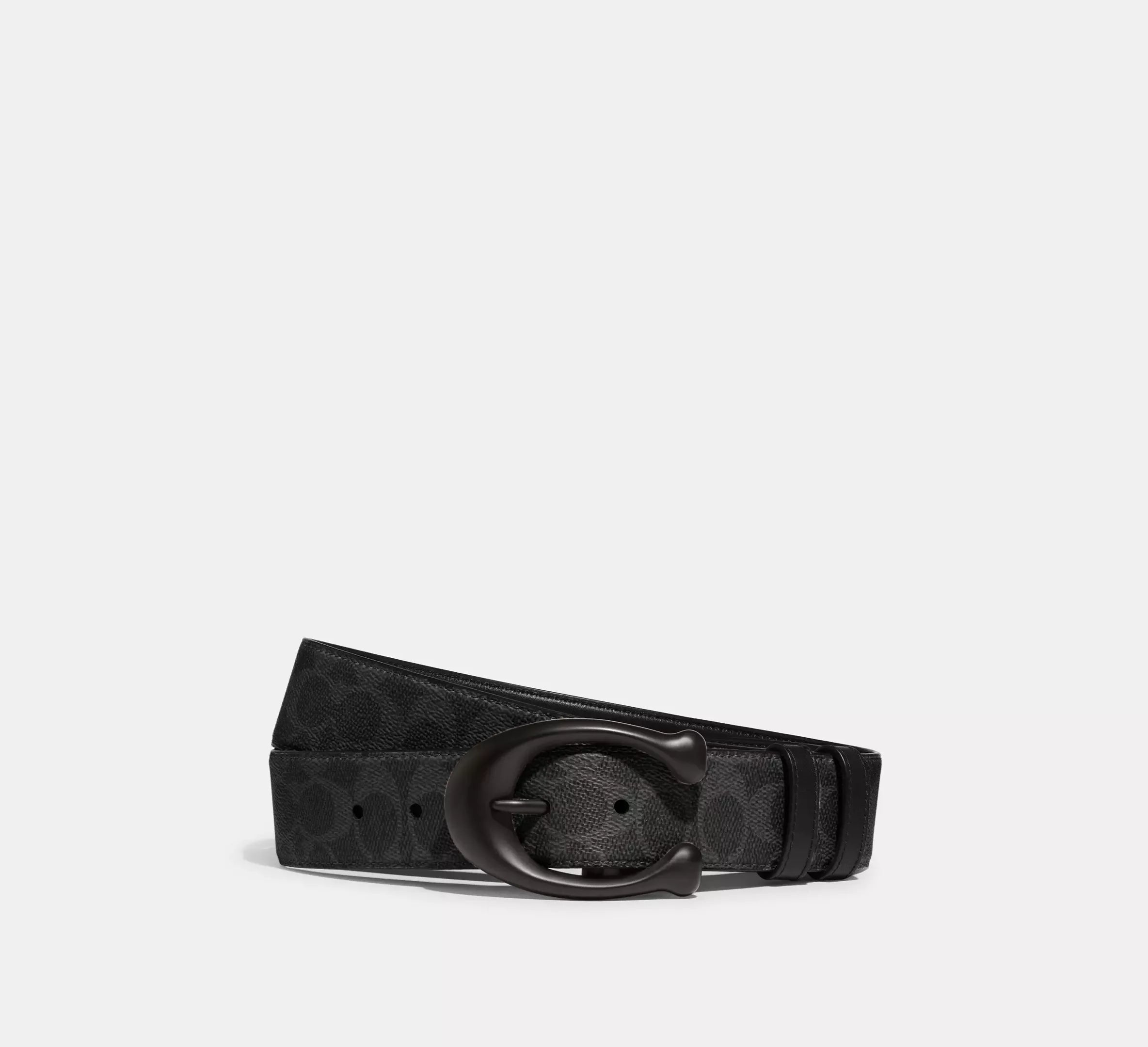 Coach Sculpted C Buckle Cut-To-Size Reversible Belt, 40 Mm - Black Signature/Black - My Suti