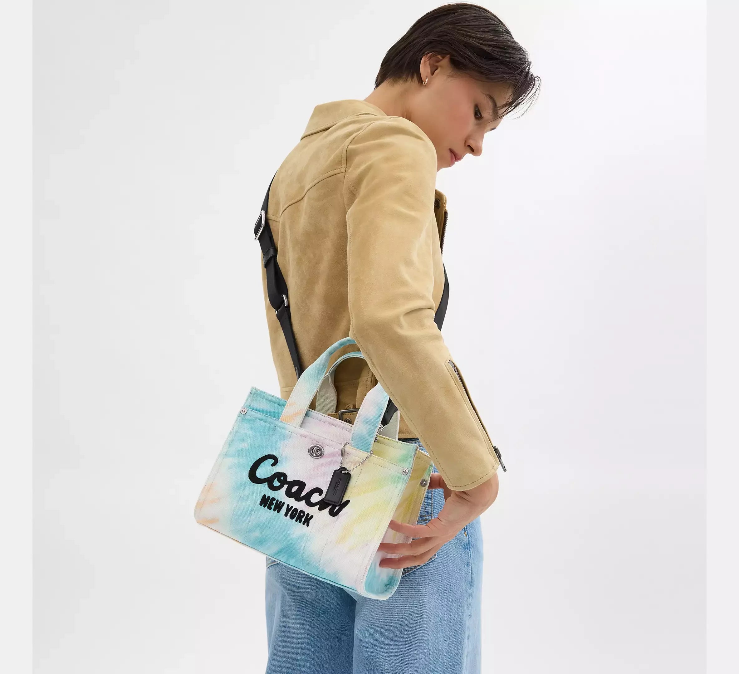 Coach Cargo Tote Bag 26 With Rainbow Tie-Dye Print - Silver/Multi - My Suti