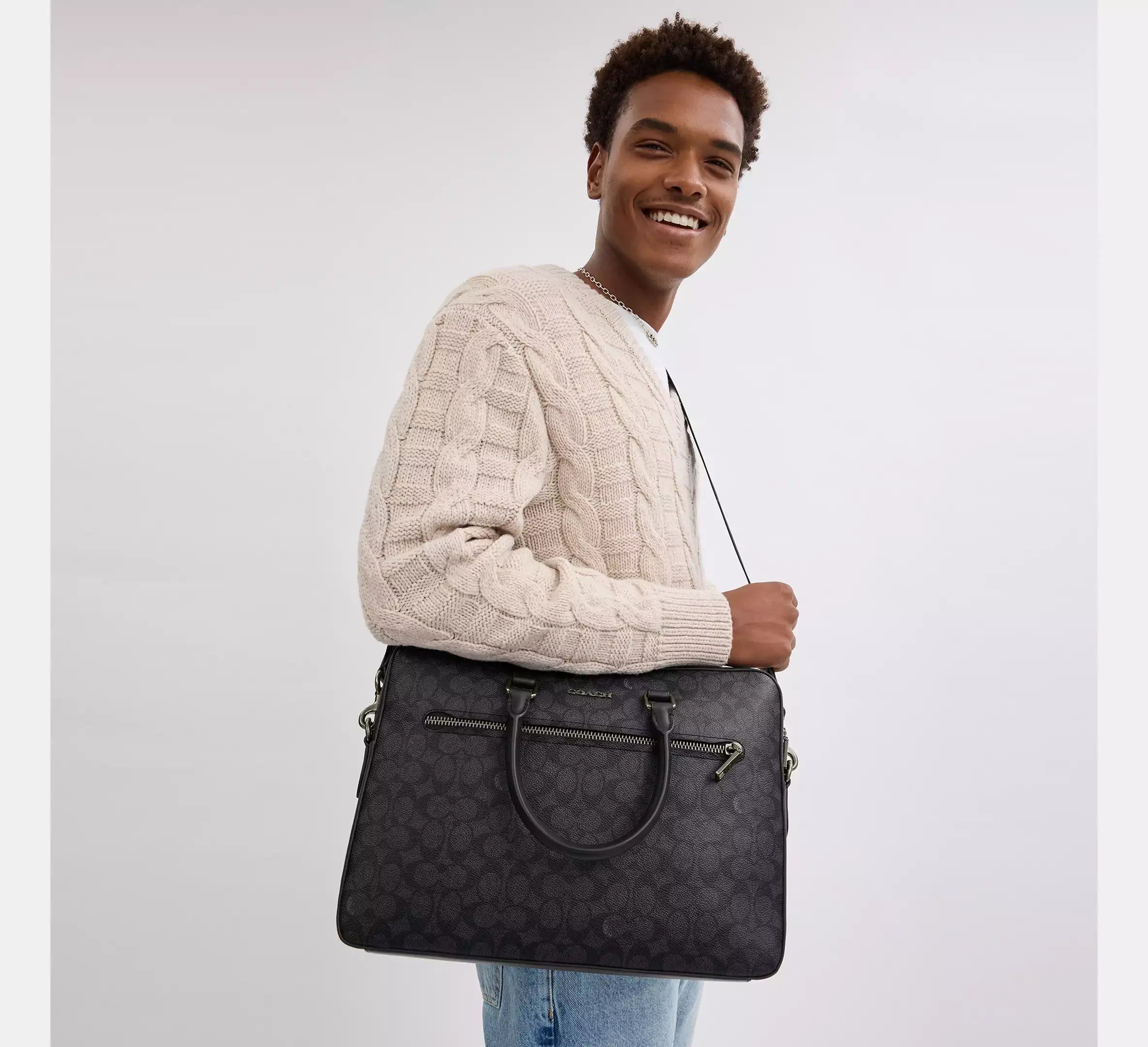 Coach Ethan Slim Brief In Signature - Gunmetal/Charcoal/Black - My Suti