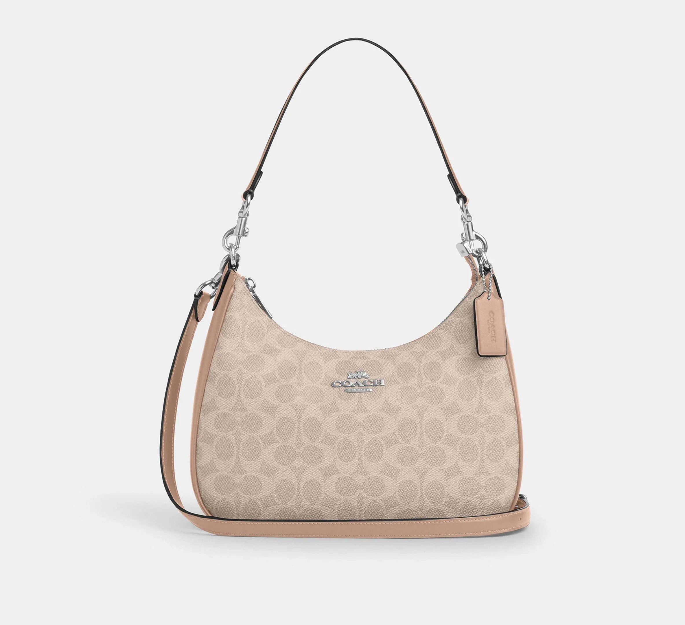 Coach Teri Hobo Bag In Signature - Silver/Sand/Taupe - My Suti