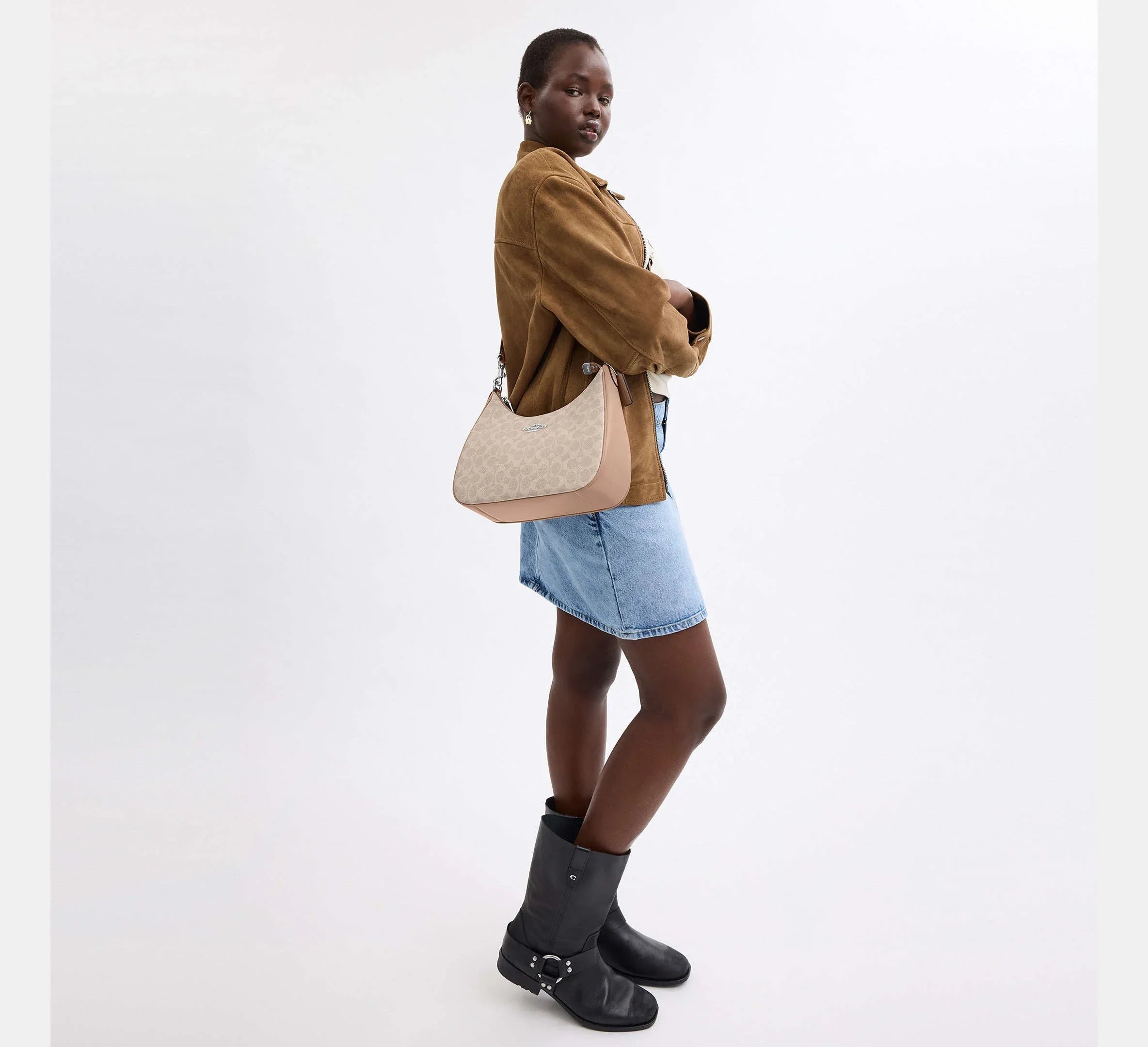 Coach Teri Hobo Bag In Signature - Silver/Sand/Taupe - My Suti