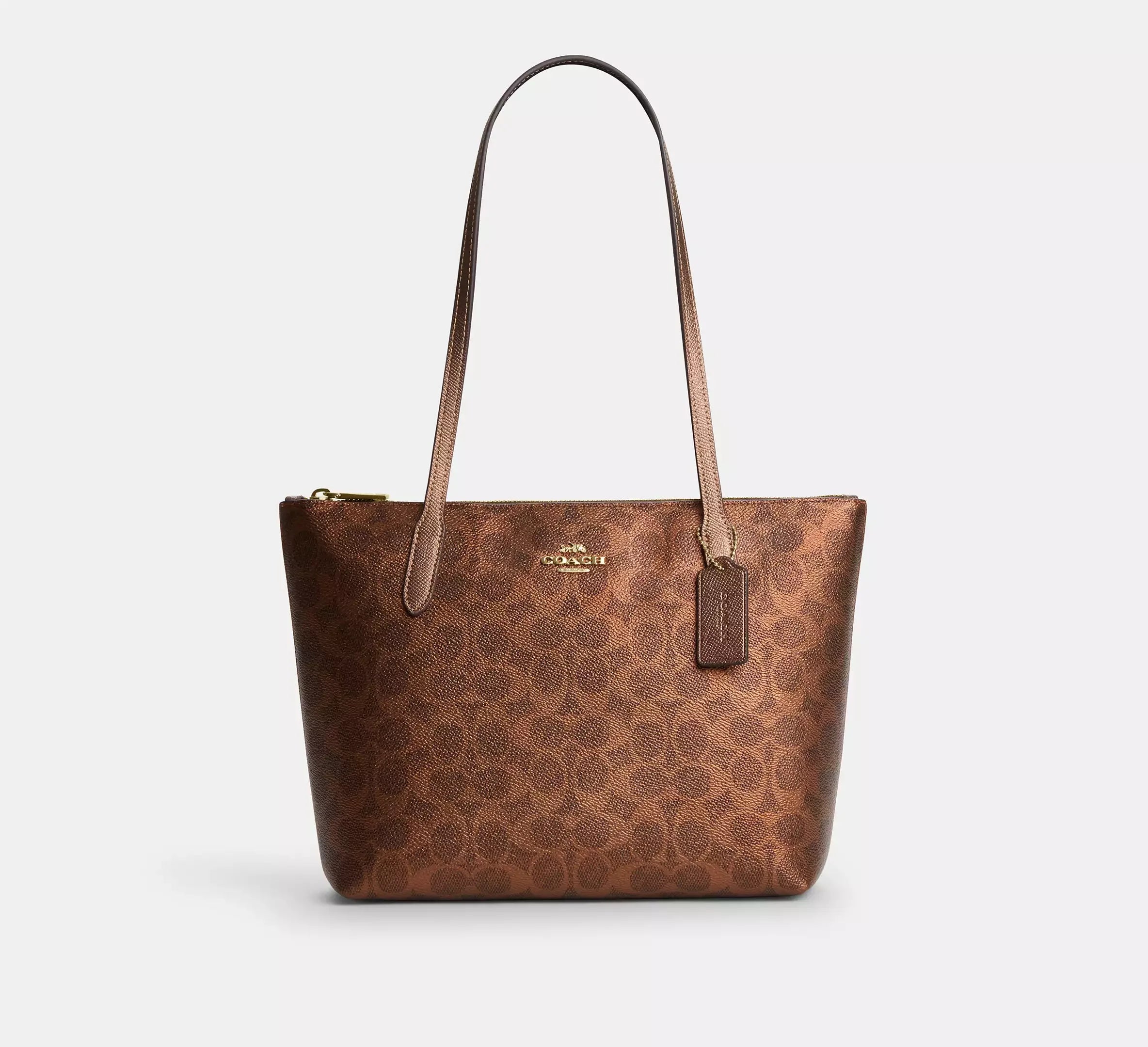 Coach Fiona Zip Tote Bag In Signature - Gold/Brown/Copper - My Suti
