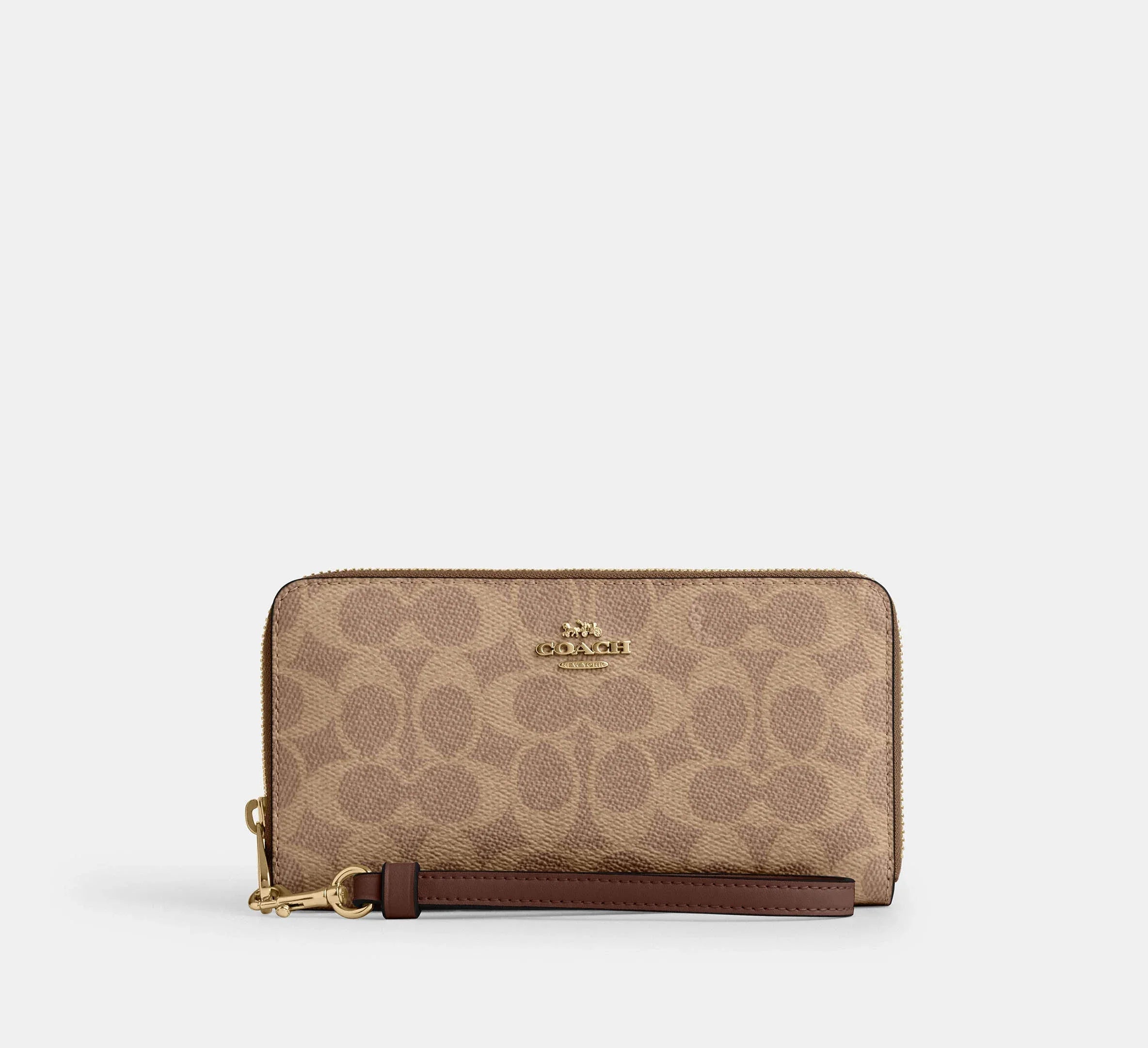 Coach Long Zip Around Wallet In Signature - Gold/Tan/Brown - My Suti