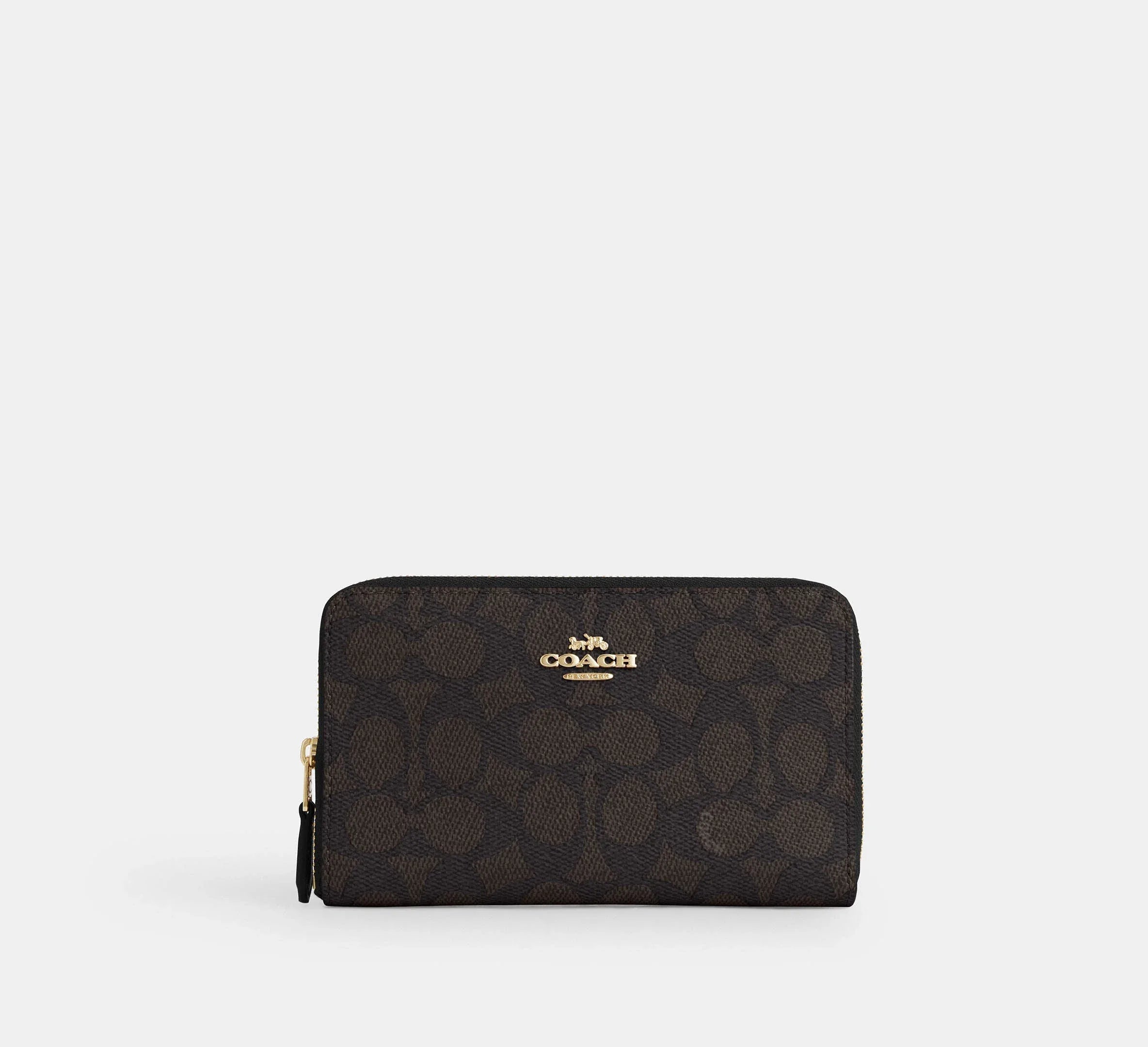 Coach Medium Id Zip Wallet In Signature - Gold/Walnut/Black - My Suti