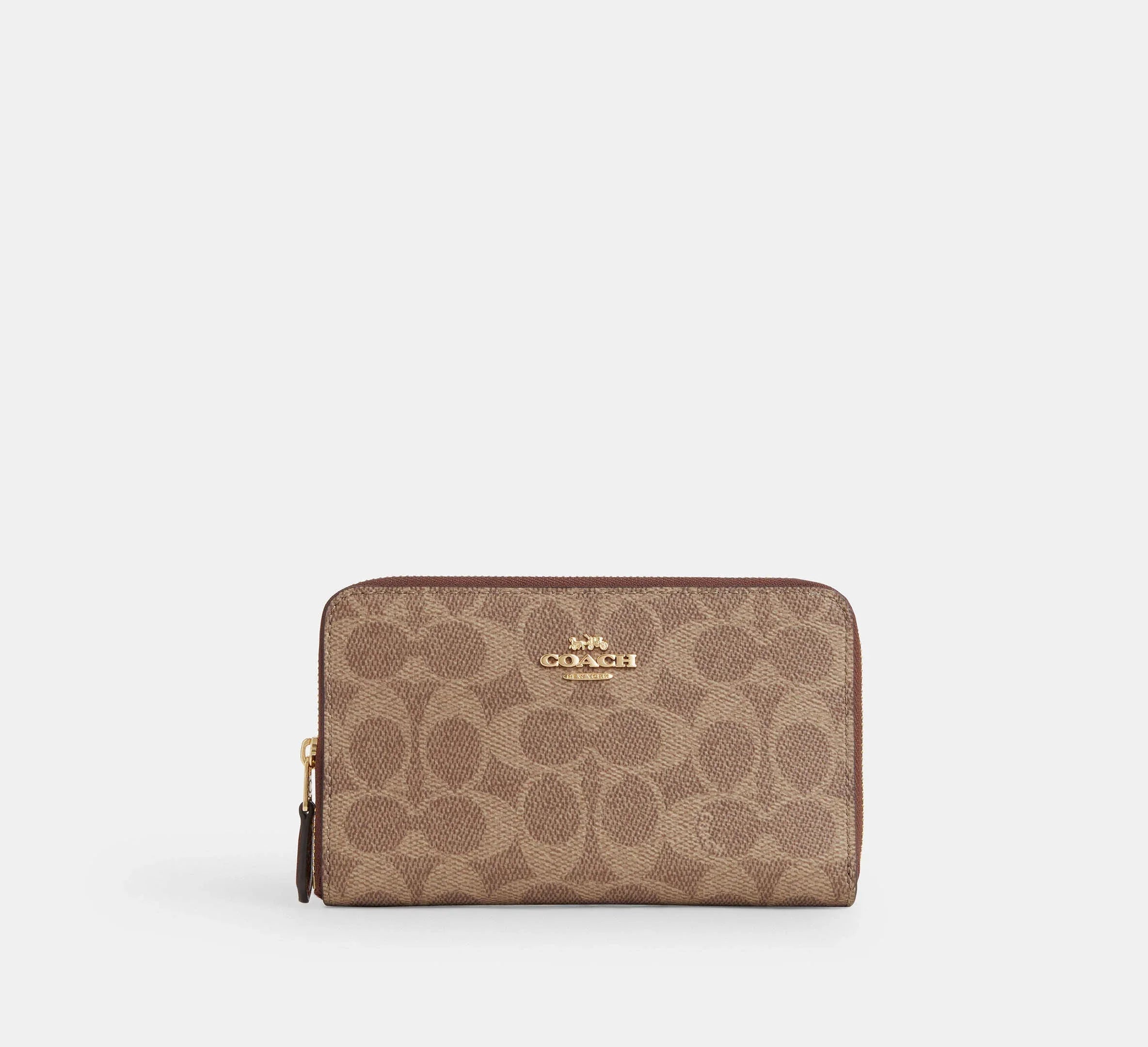 Coach Medium Id Zip Wallet In Signature - Gold/Tan/Brown - My Suti