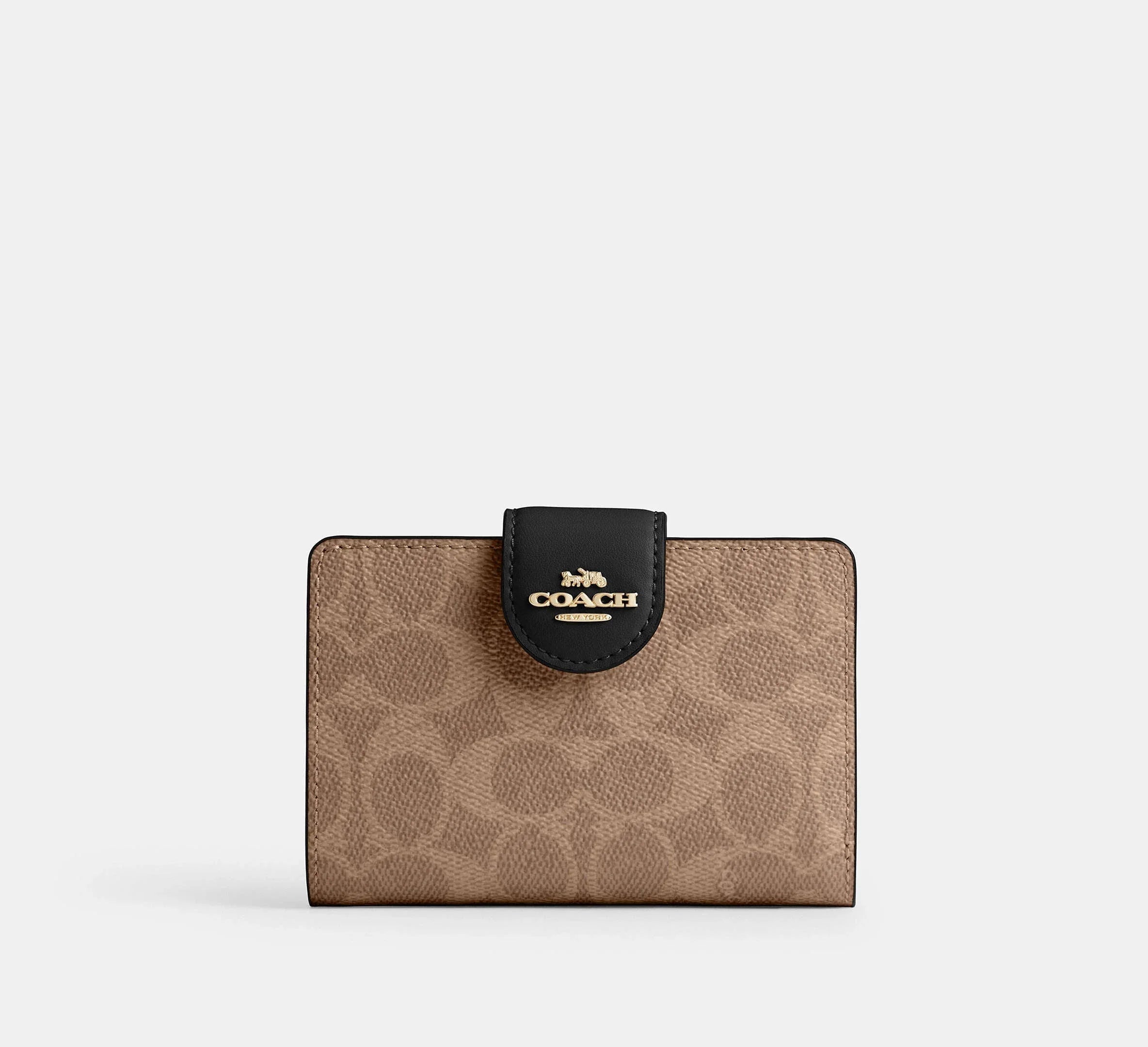 Coach Medium Corner Zip Wallet In Signature - Gold/Tan/Black - My Suti