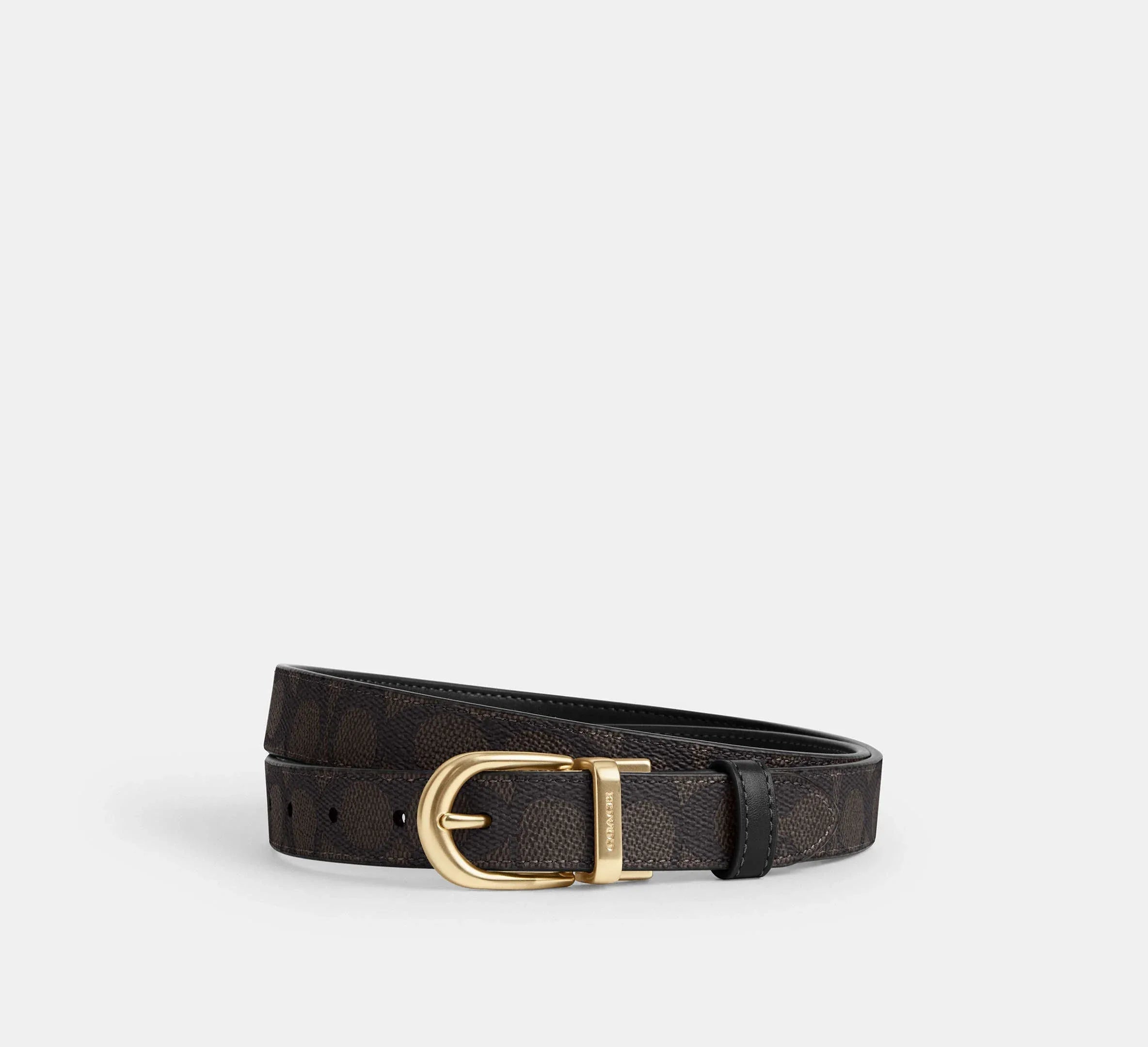 Coach Harness Buckle Cut To Size Reversible Belt, 25 Mm - Gold/Walnut/Black - My Suti