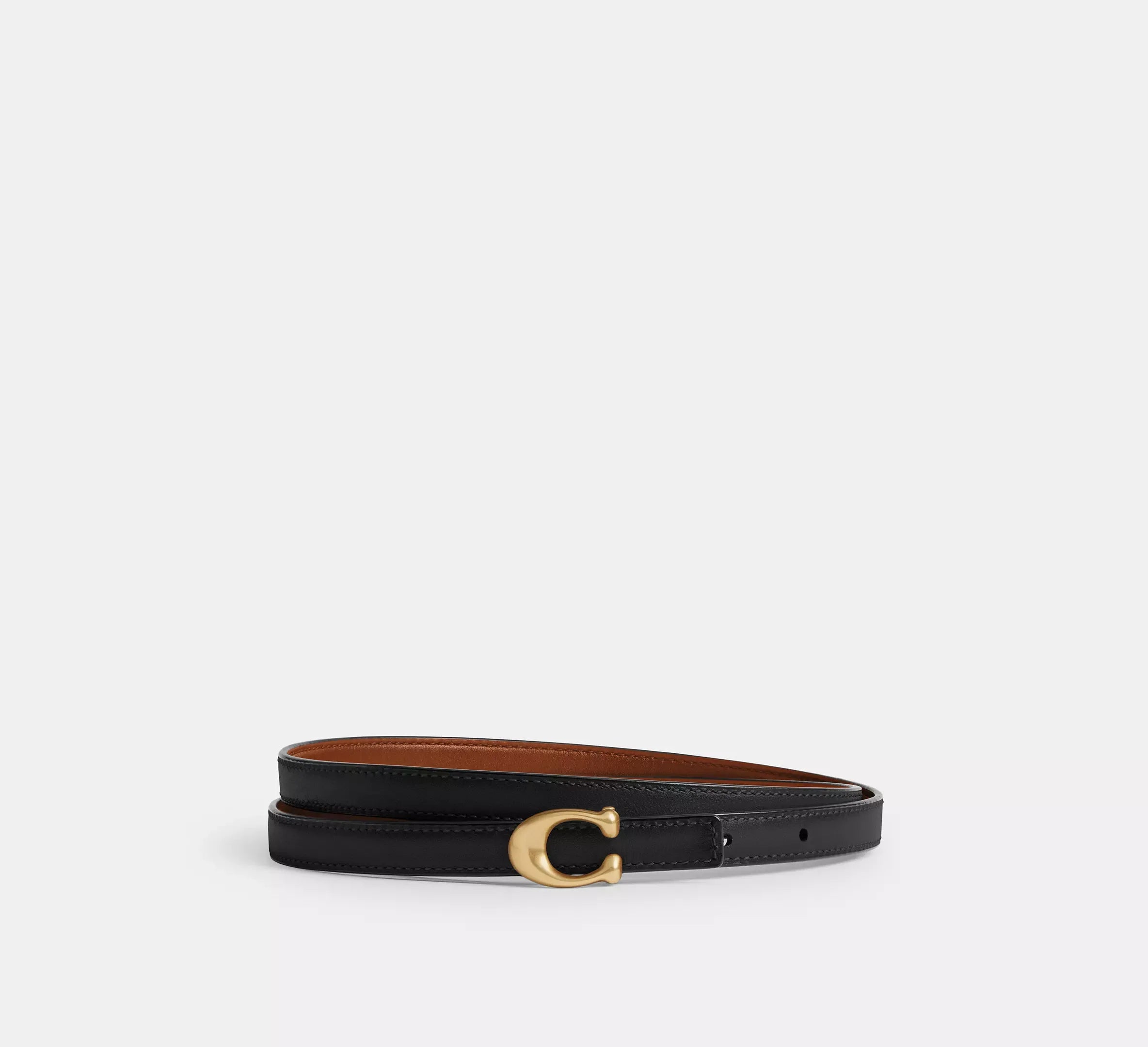Coach Sculpted Signature Buckle Reversible Belt, 13 Mm - Brass/Black Burnished Amber - My Suti