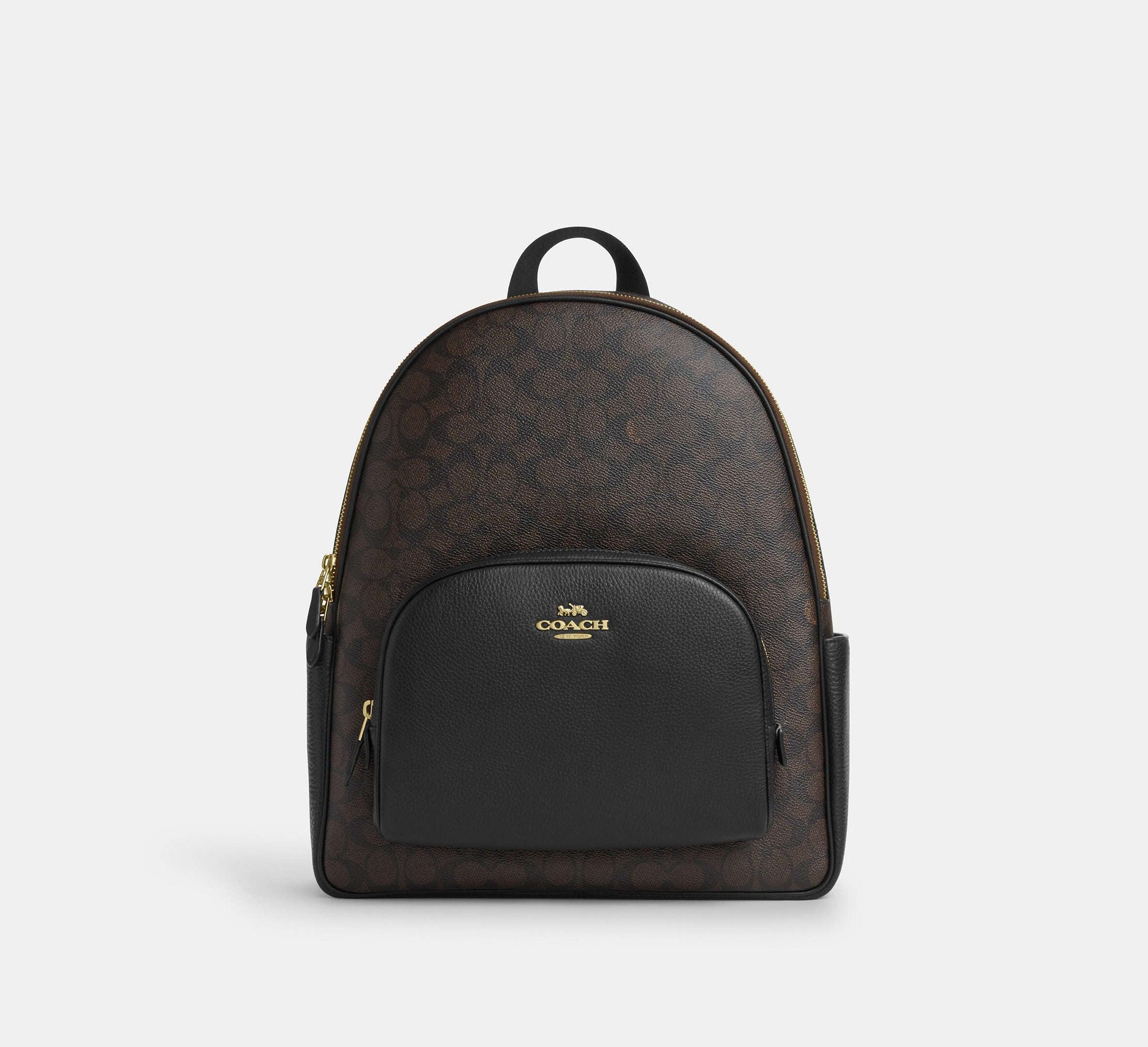 Coach Large Court Backpack In Signature Gold/Walnut/Black - My Suti
